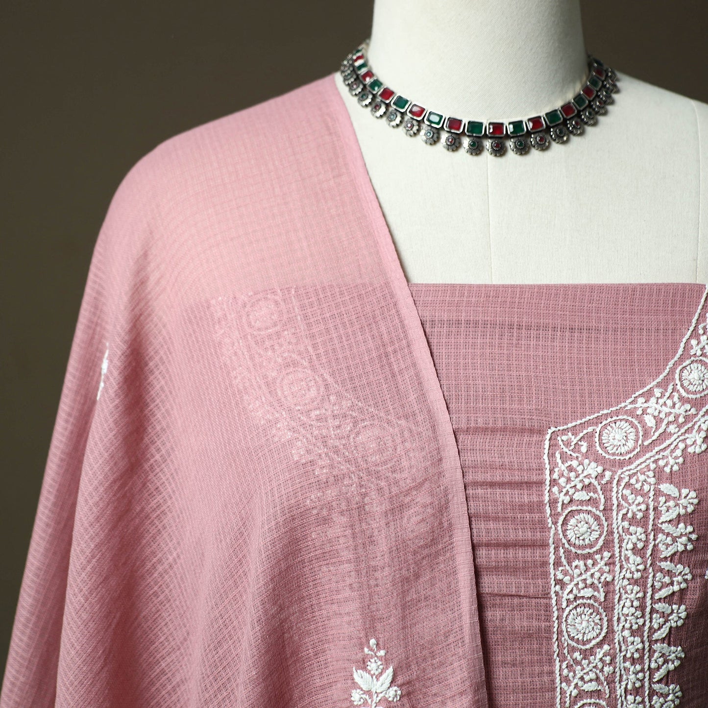 Lucknowi hand embroidered kota doria cotton chikankari 2pc