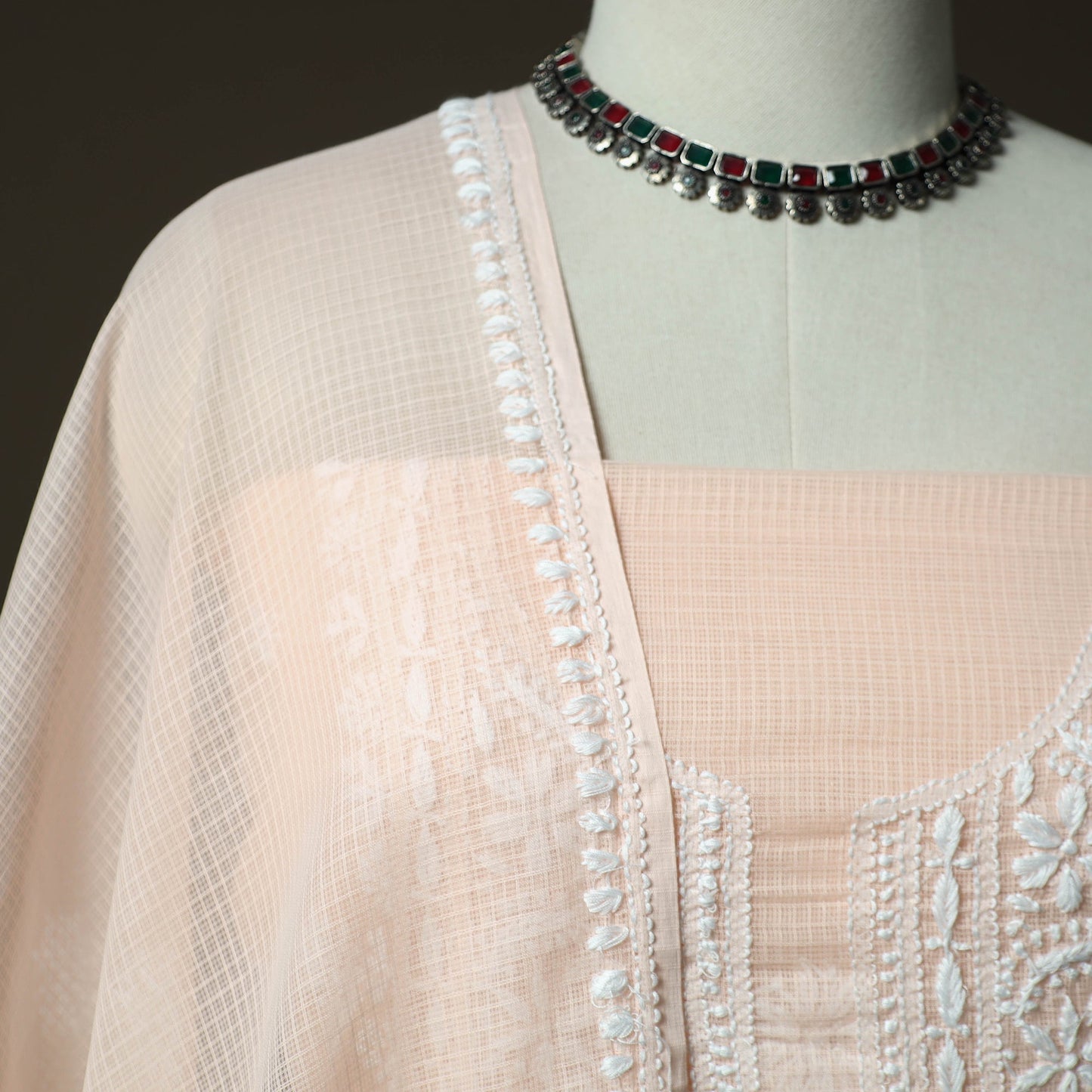 Lucknowi hand embroidered kota doria cotton chikankari 2pc