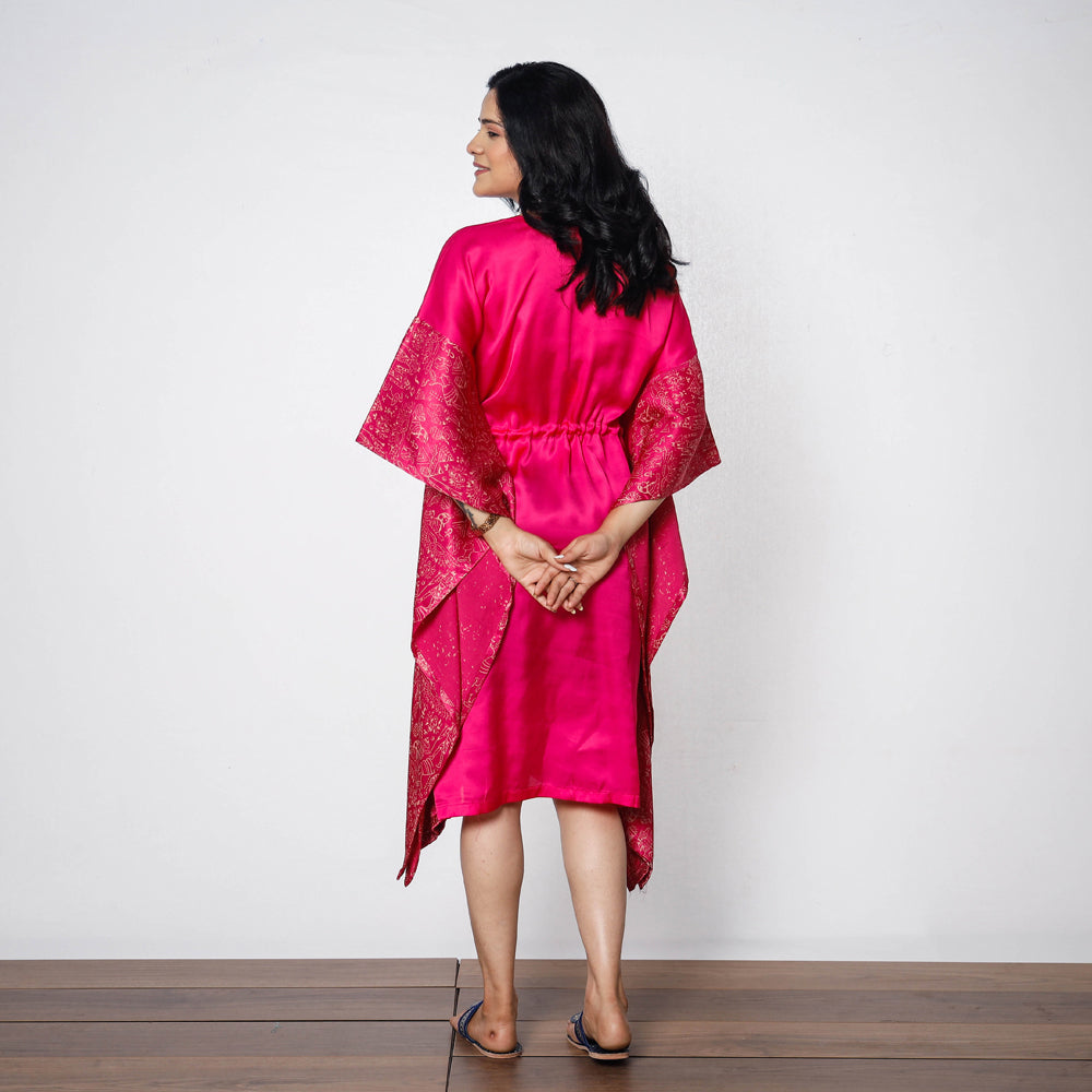 Pink - magenta mashru silk kutch printing kaftan dress