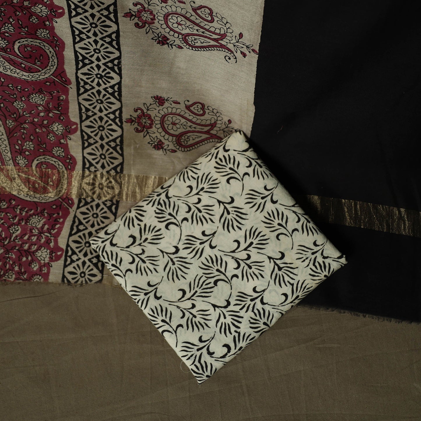 Maheshwari silk hand block bagru print 3pc unstitched dress