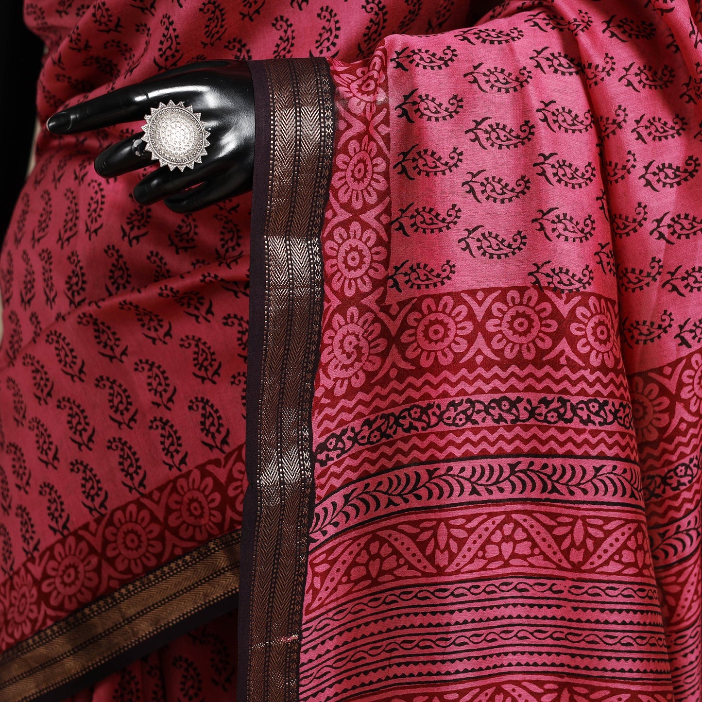 Pink - maheshwari silk natural dyed bagh saree with zari