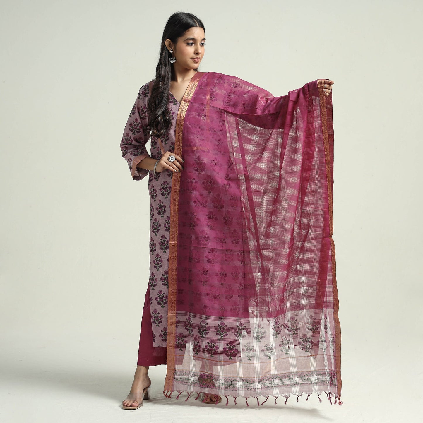 Mangalagiri Kurta with Palazzo & Dupatta Set