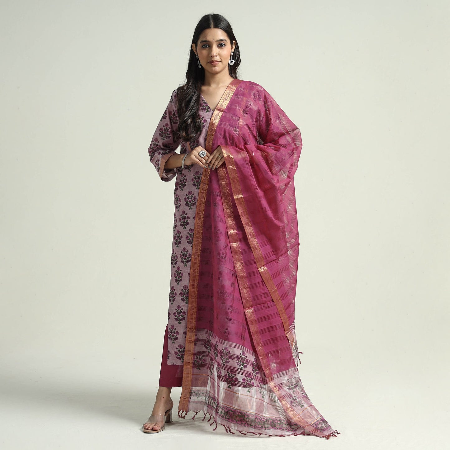 Mangalagiri Kurta with Palazzo & Dupatta Set