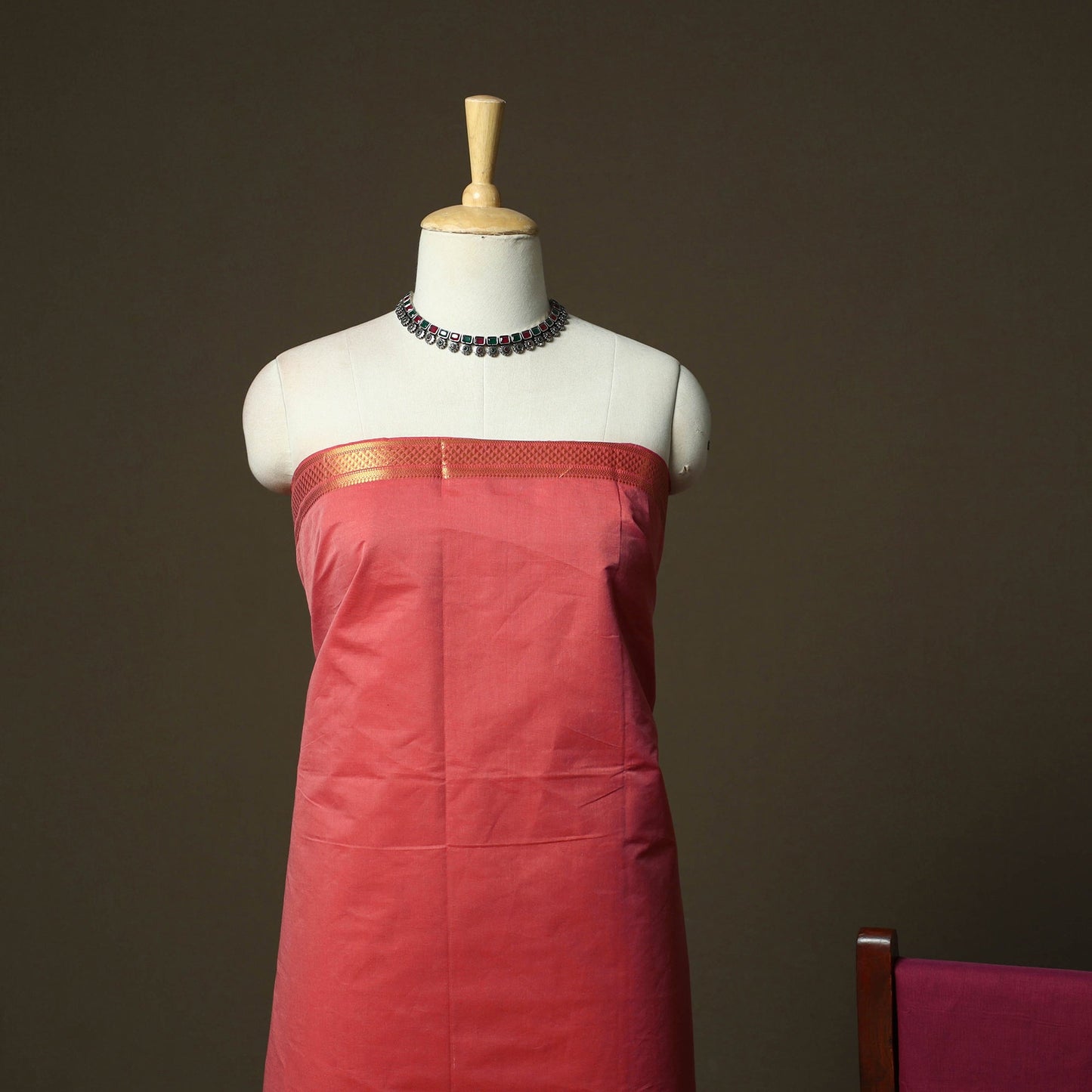 Mangalagiri cotton 3pc unstitched dress material with zari