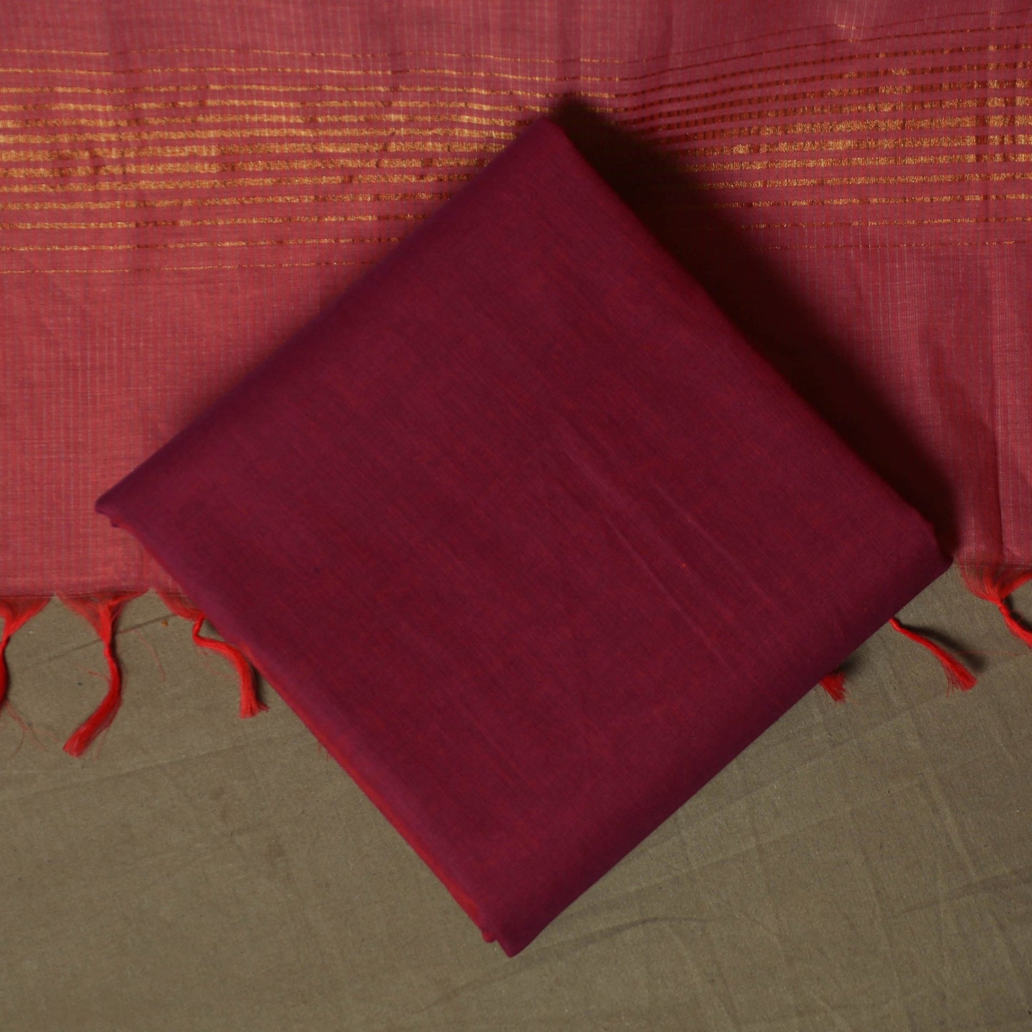 Mangalagiri cotton 3pc unstitched dress material with zari