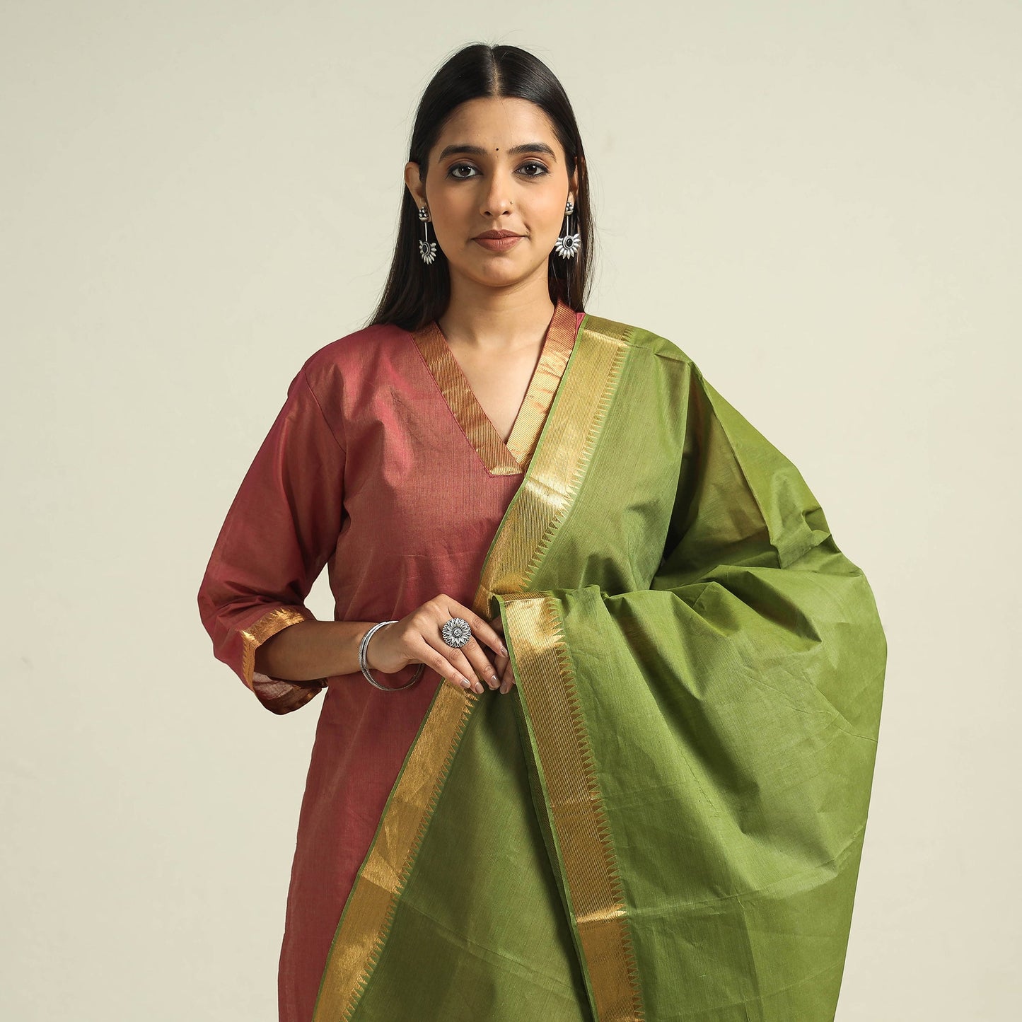 Mangalagiri Kurta with Palazzo & Dupatta Set