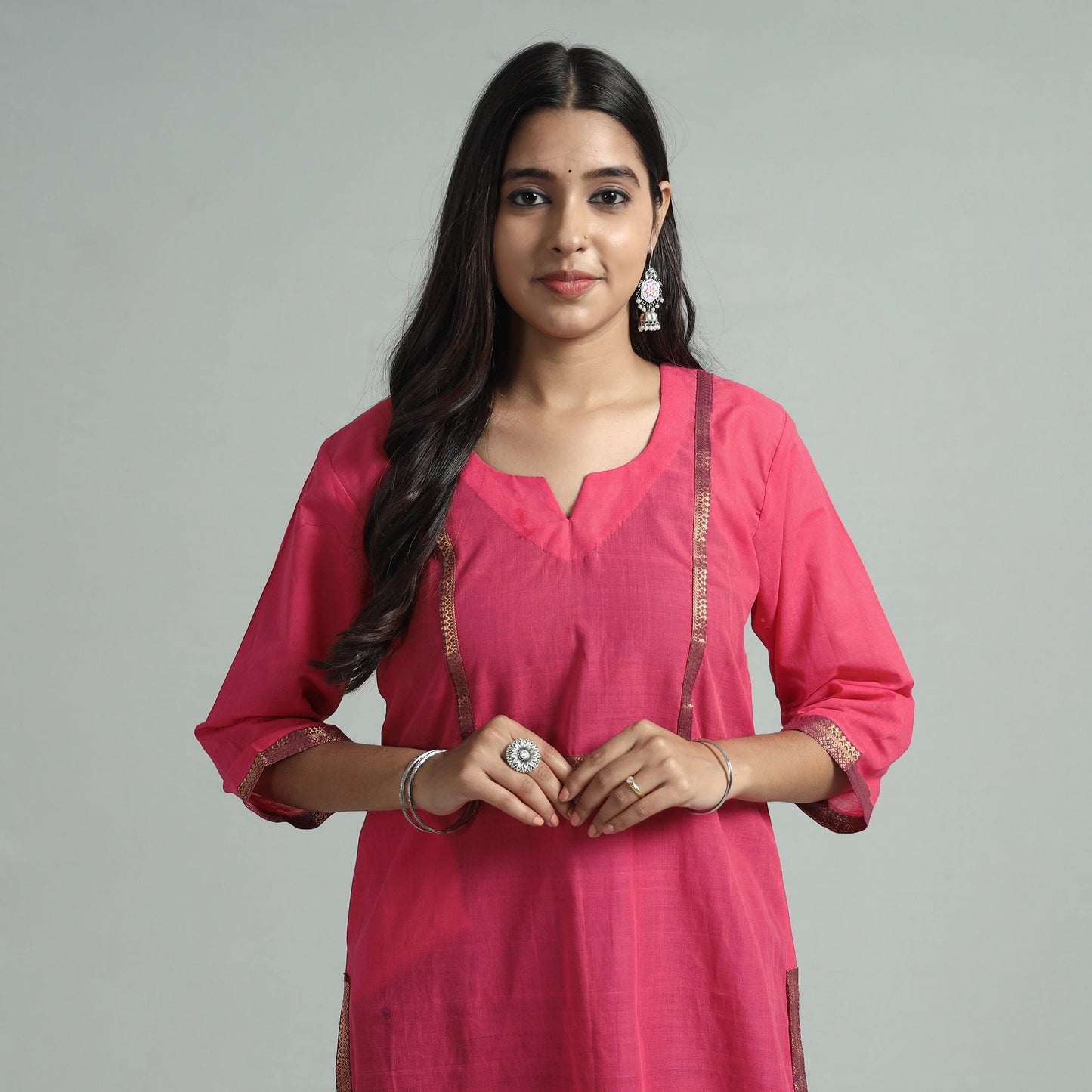 Mangalagiri Handloom Cotton Kurta with Palazzo & Dupatta Set
