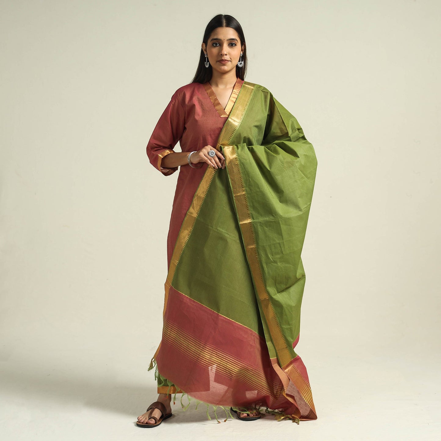 Mangalagiri Kurta with Palazzo & Dupatta Set