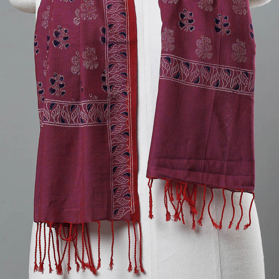 Mangalagiri Handloom Block Printed Cotton Stole with Tassels Online