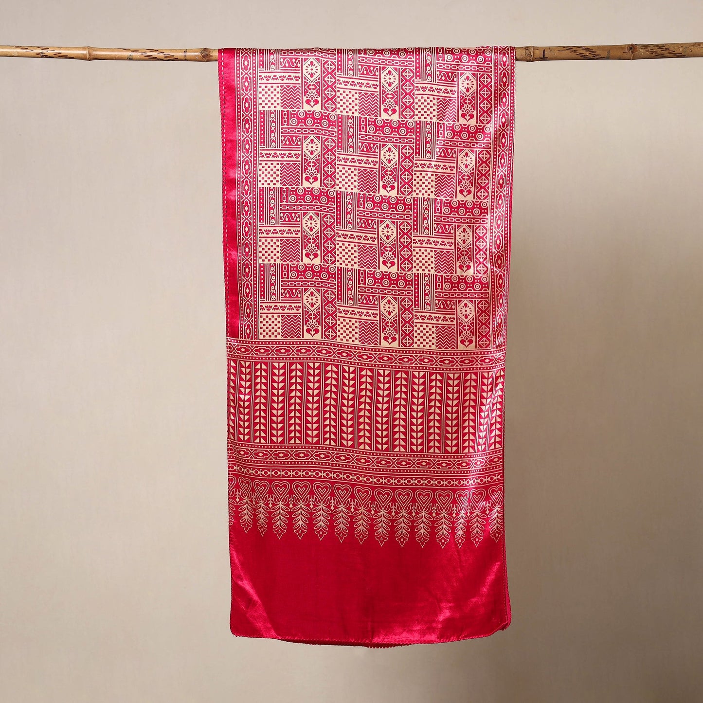Pink Mashru Silk Printed Ajrakh Stole