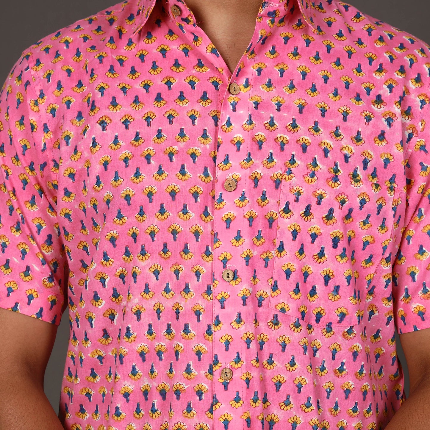 Buy Men Sanganeri Block Printed Cotton Half Sleeve Shirt Online at iTokri.com