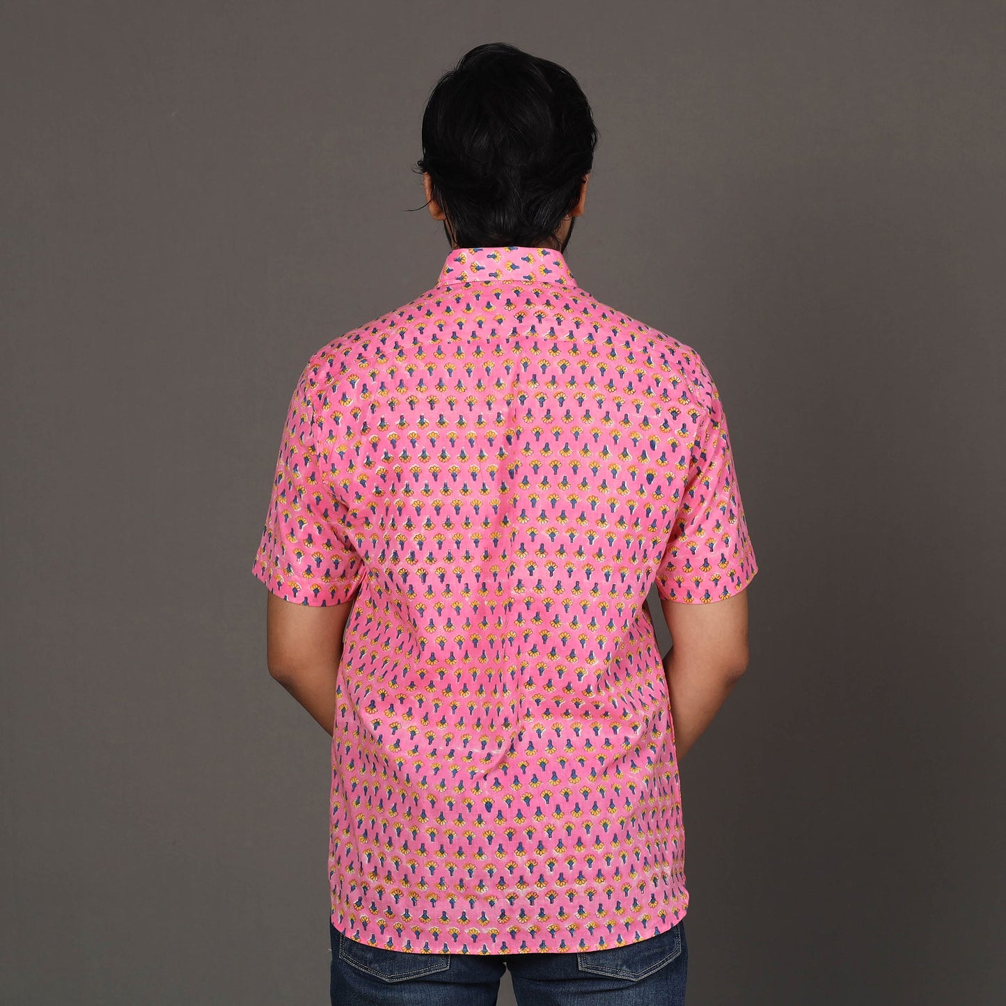 Buy Men Sanganeri Block Printed Cotton Half Sleeve Shirt Online at iTokri.com