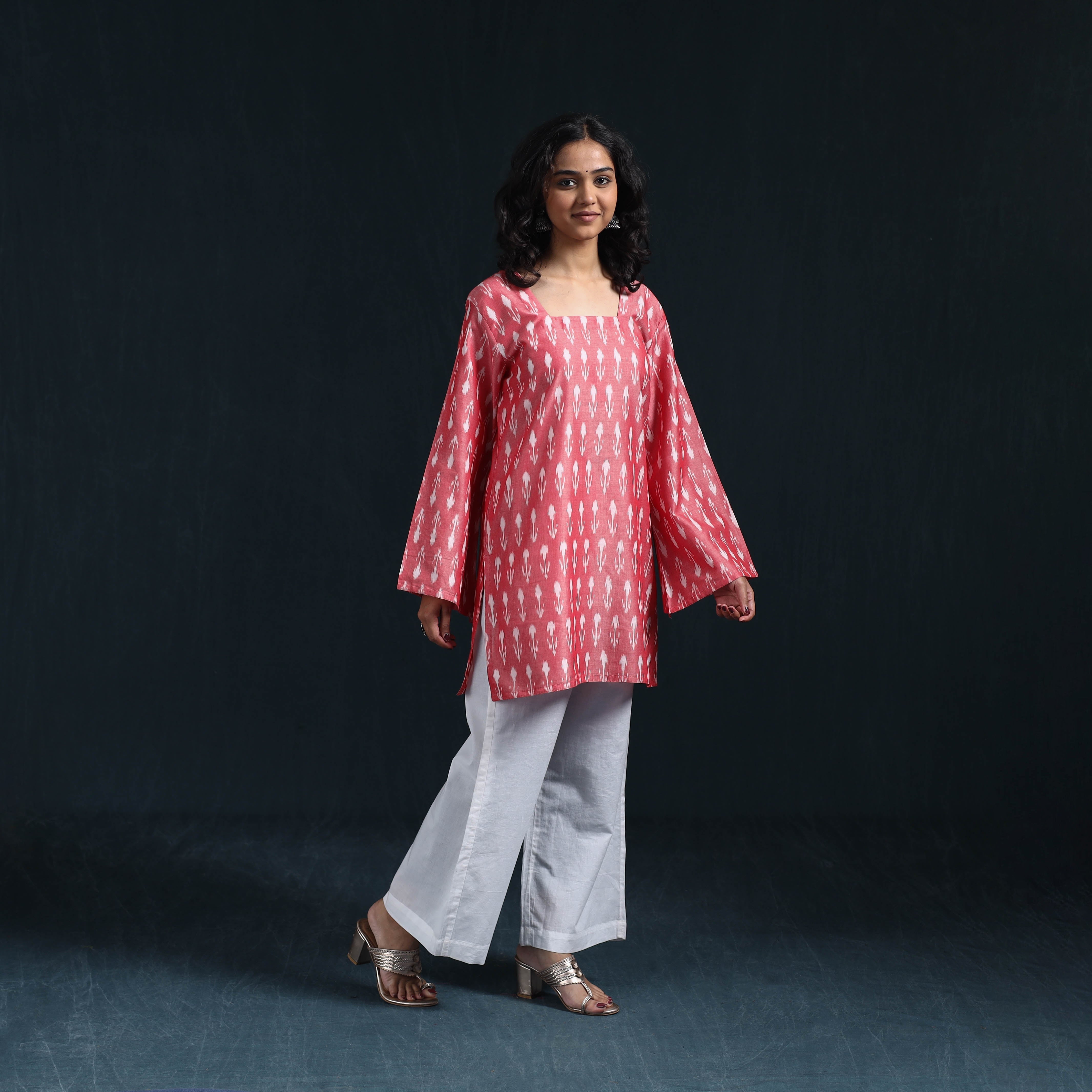Pink - Mercerised Cotton Short Pochampally Ikat Kurta for women 11