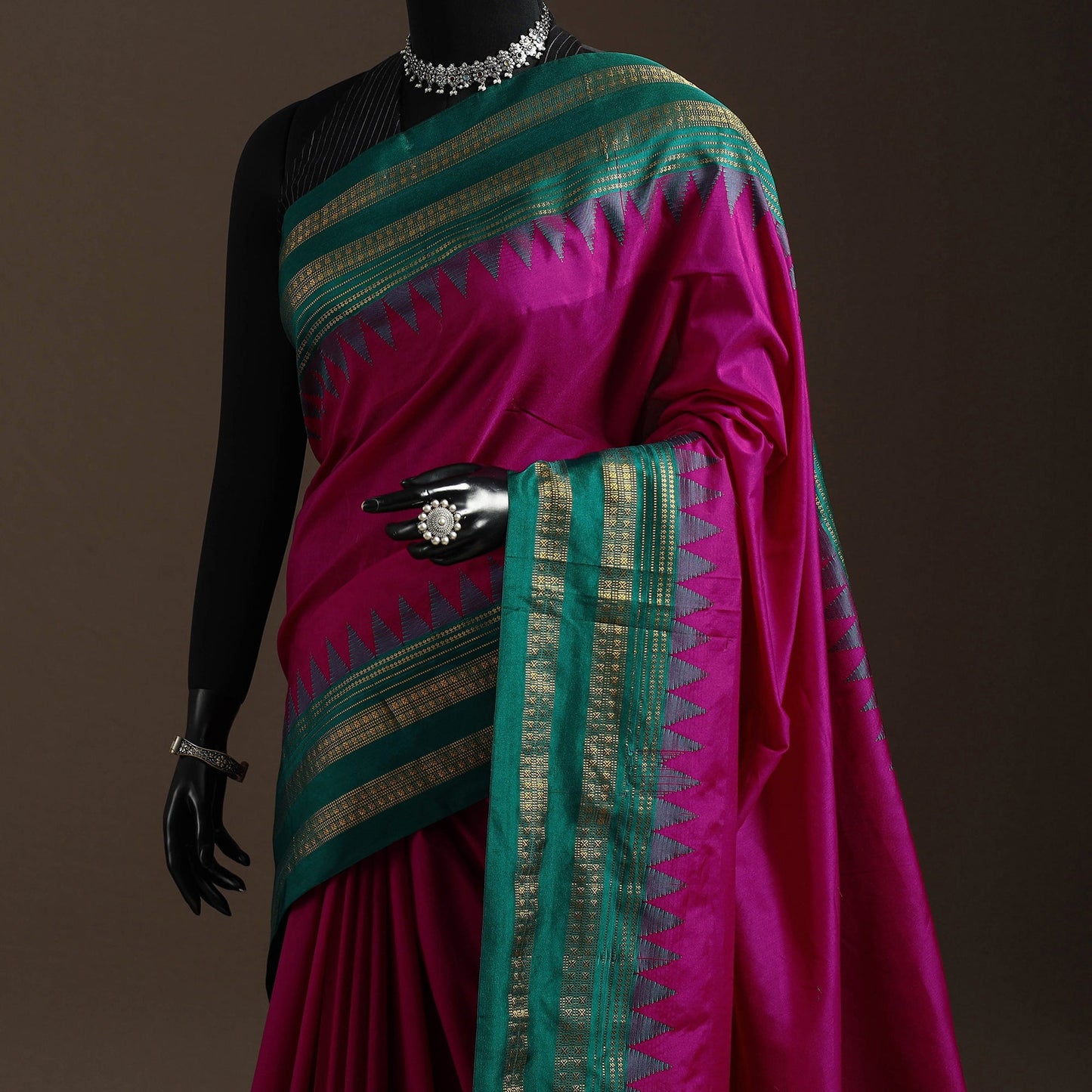 Mercerized cotton ilkal saree with rudraksha border 22
