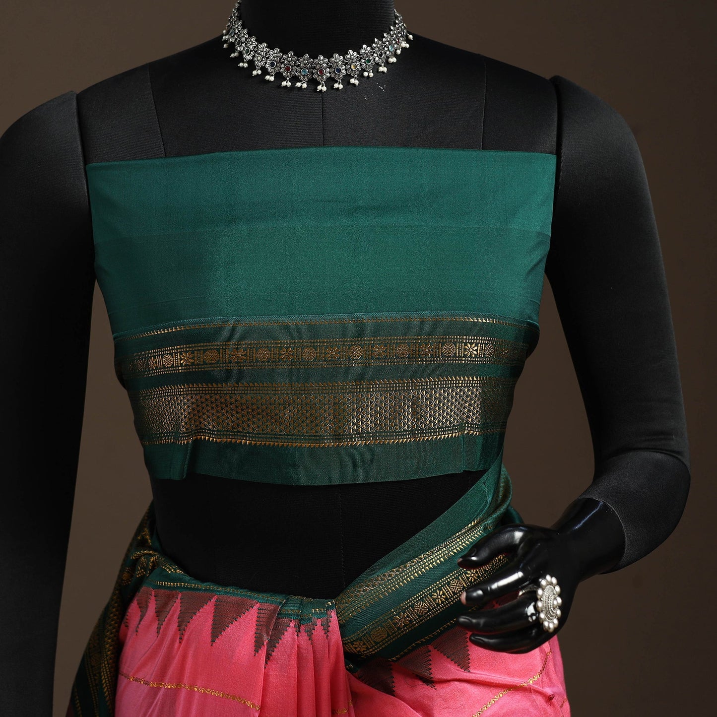 Mercerized cotton zari stripes ilkal saree with rudraksha