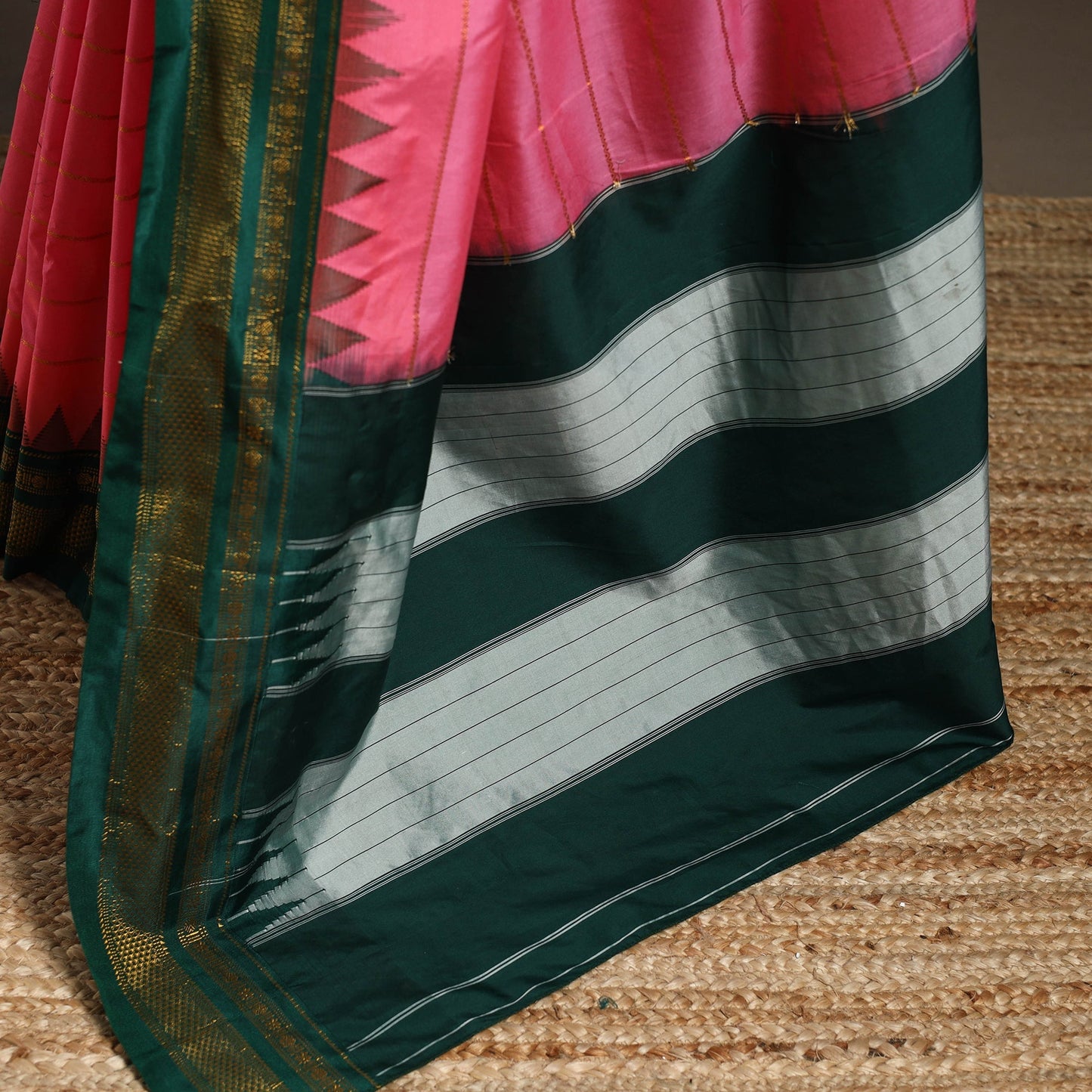 Mercerized cotton zari stripes ilkal saree with rudraksha