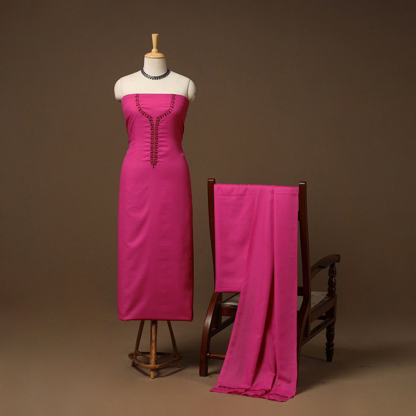 Merino wool hand embroidery 3pc unstitched dress material