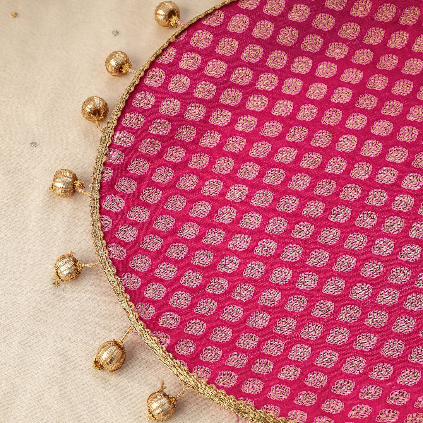 Pink mirror beads karwa chauth thali set 04 - handcrafted