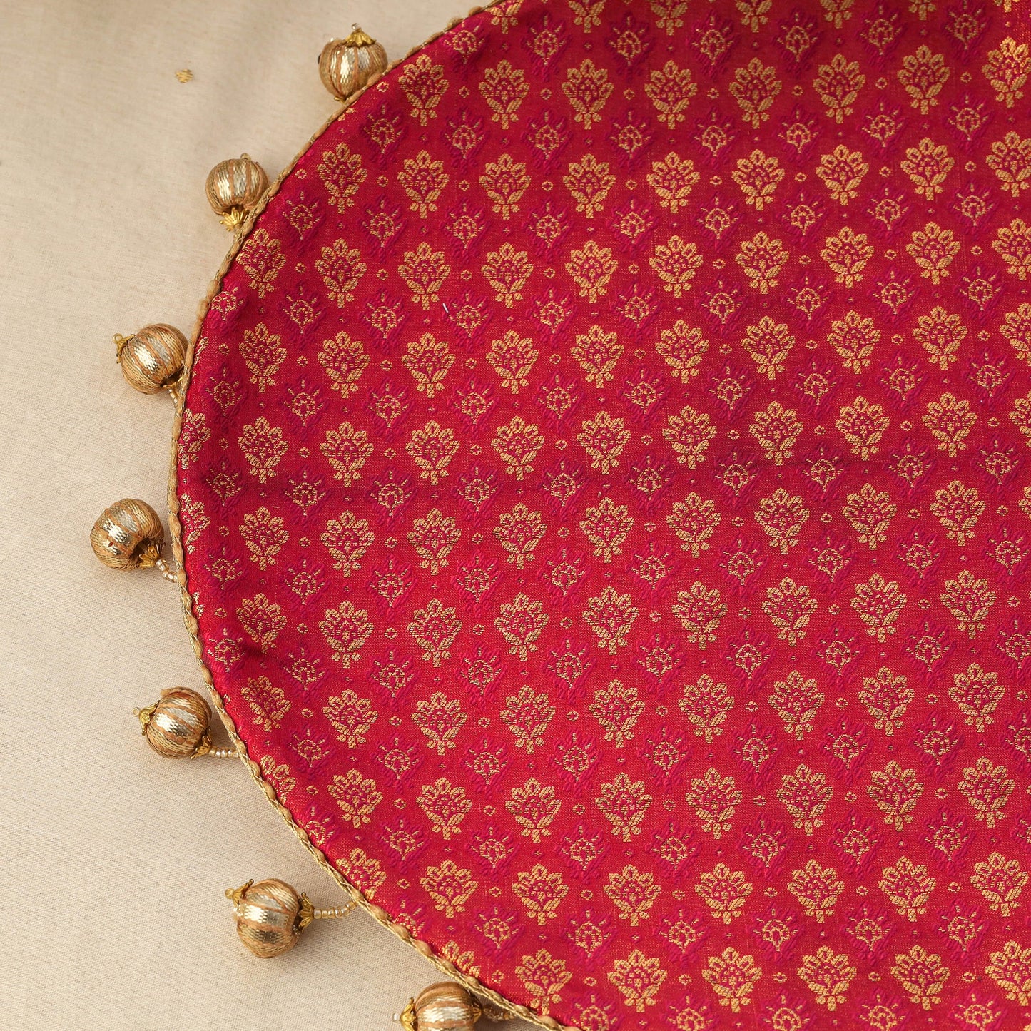 Pink mirror beads karwa chauth thali set 09 - handcrafted