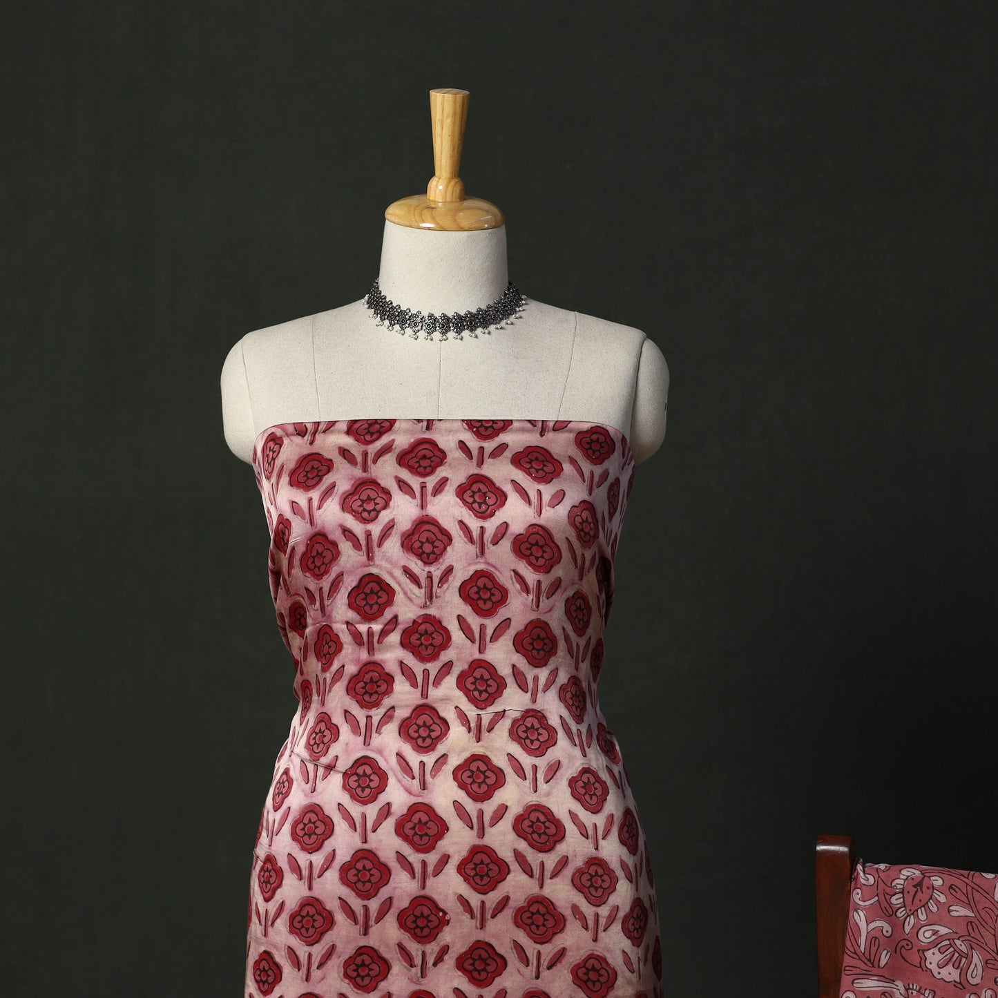 Modal silk hand block bagru print 3pc unstitched dress