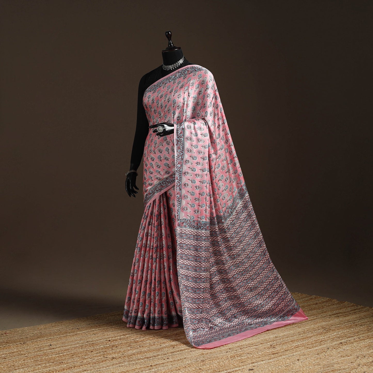 Modal silk hand sanganeri saree 03 - handcrafted