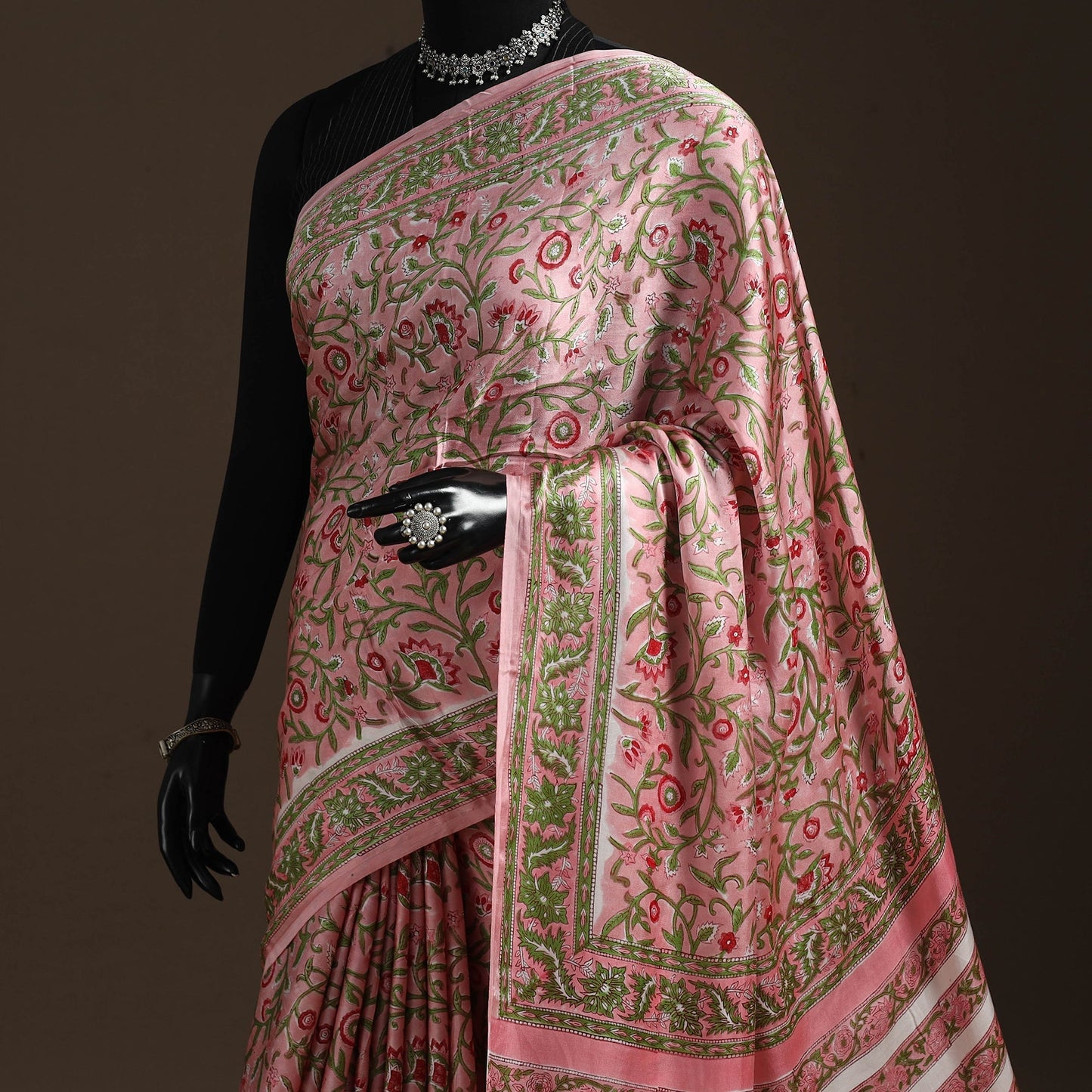 Modal silk hand sanganeri saree 04 - handcrafted