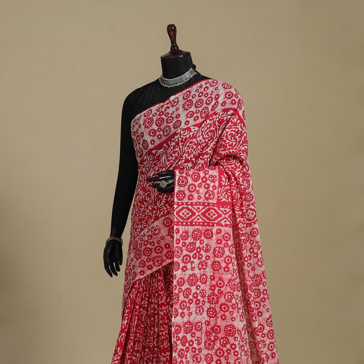 Pink - mul cotton hand batik saree 26 - handcrafted