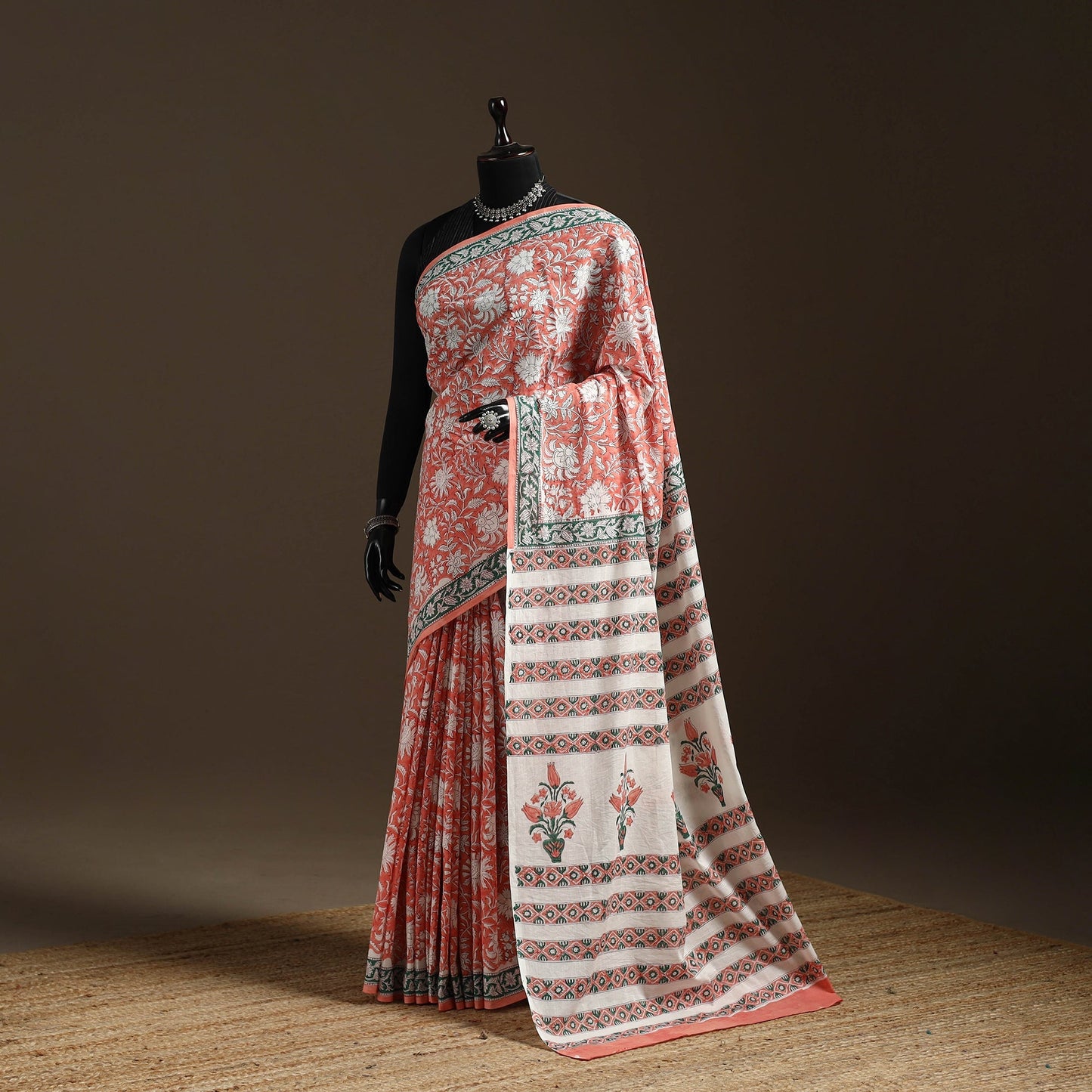 Mul cotton hand sanganeri saree 01 - handcrafted