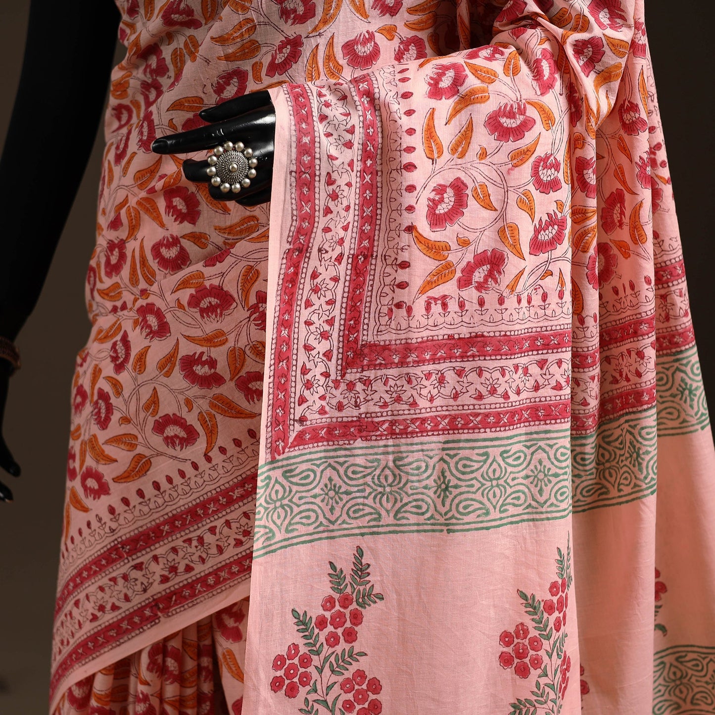 Mul cotton hand sanganeri saree 07 - handcrafted