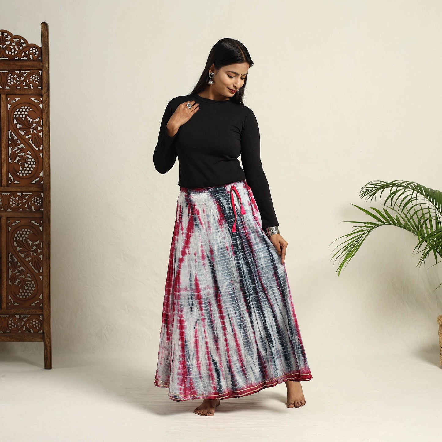 Buy Multicolor Cotton Long Shibori Tie-Dye Skirt
