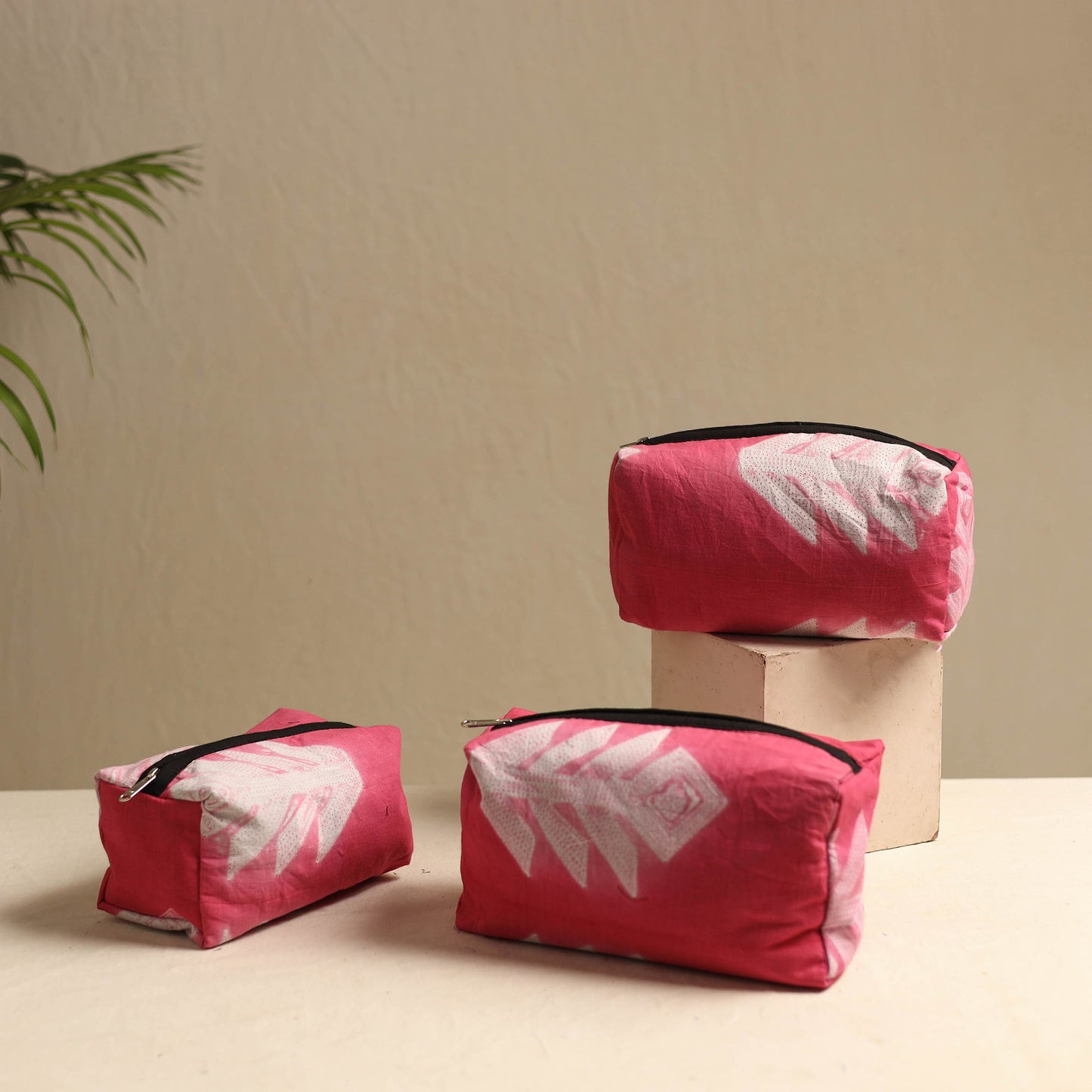 Pink Multipurpose Handmade Toiletry Bags (Set of 3)