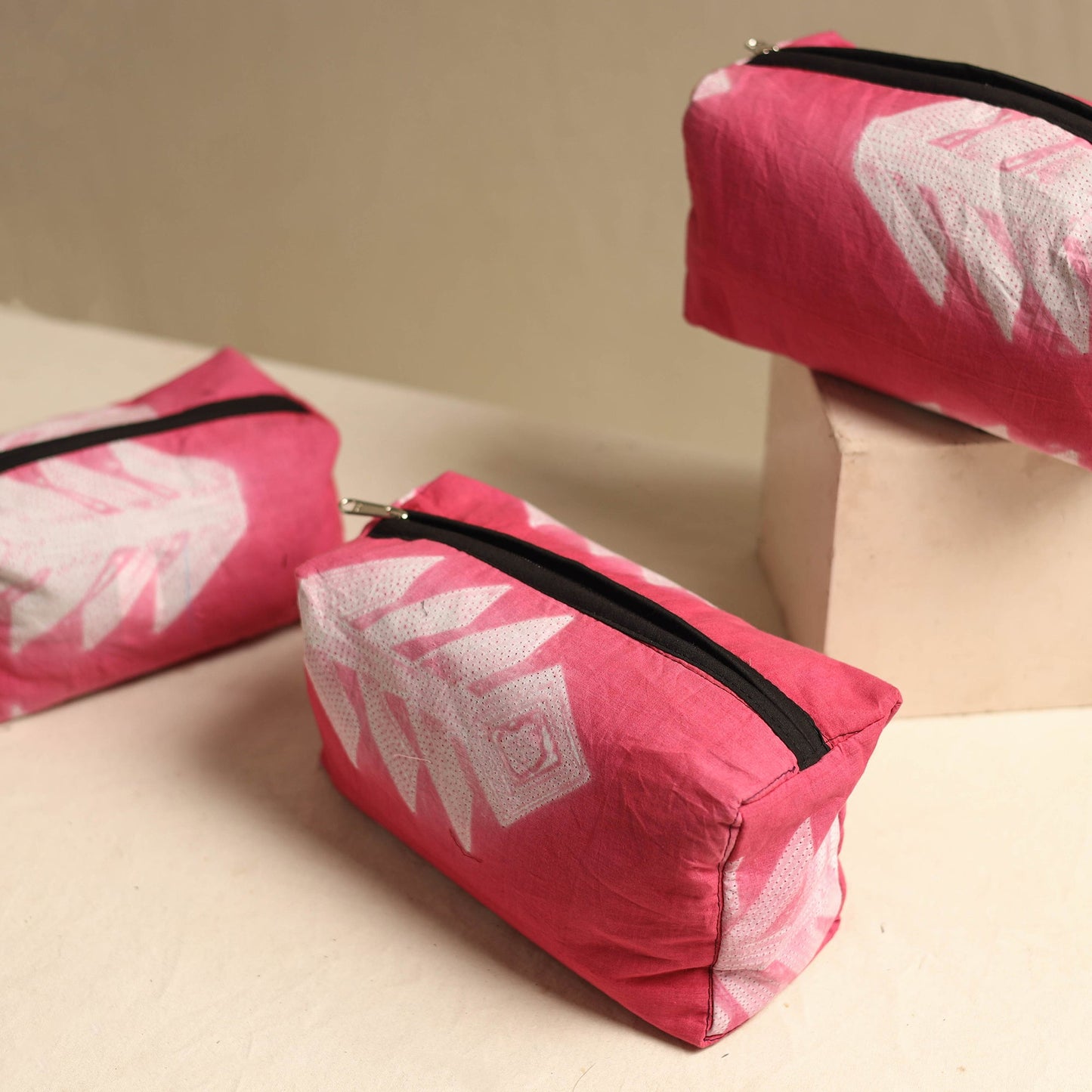 Pink Multipurpose Handmade Toiletry Bags (Set of 3)