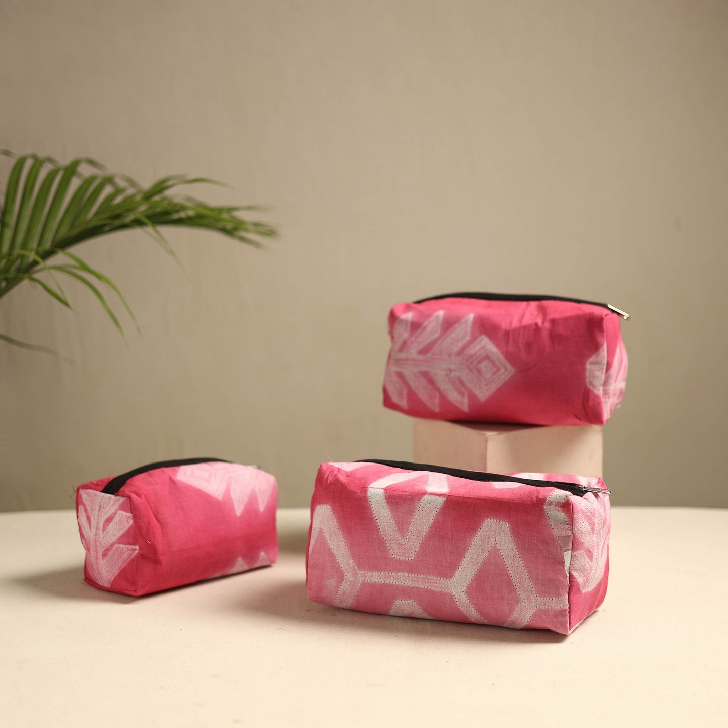 Pink Multipurpose Handmade Toiletry Bags (Set of 3)