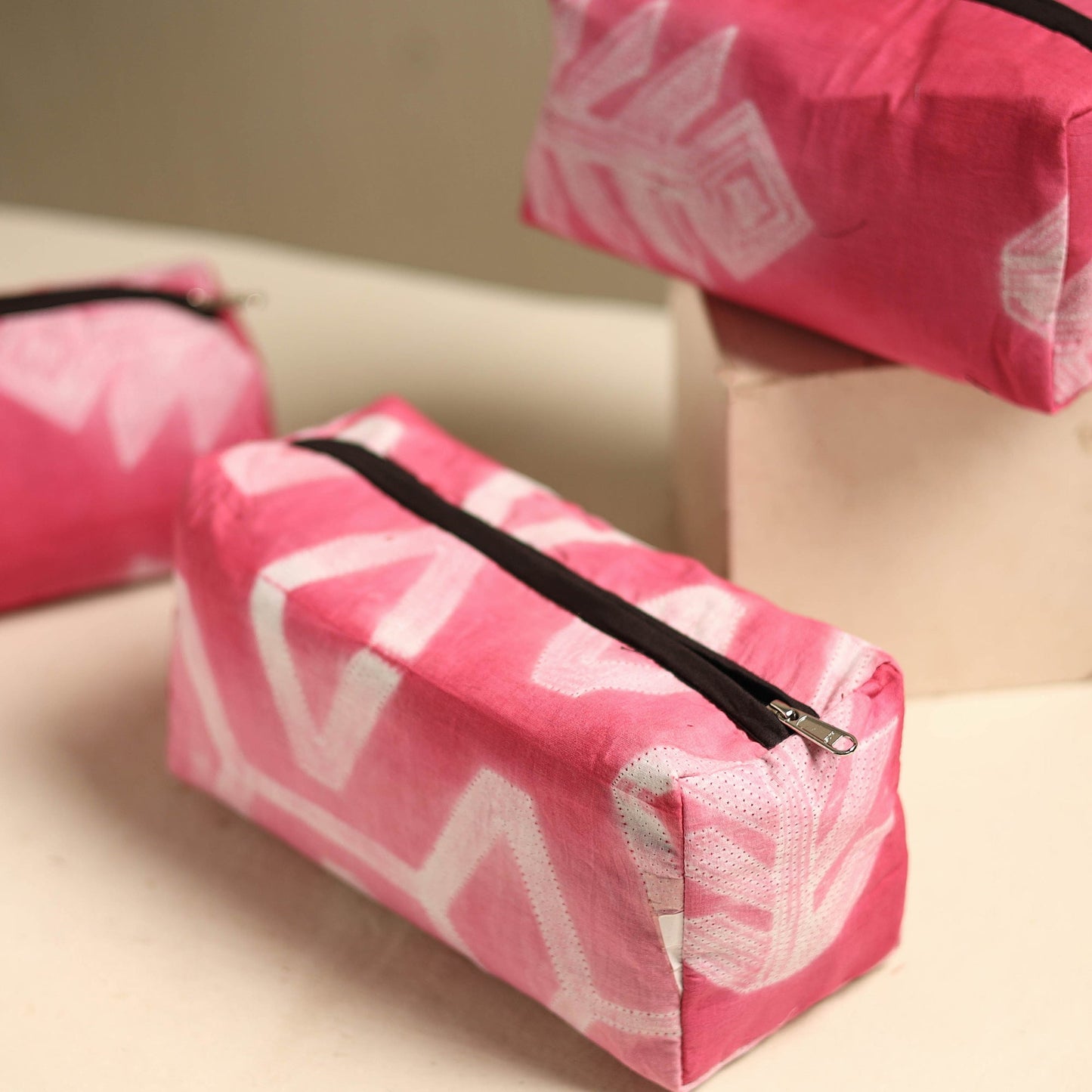 Pink Multipurpose Handmade Toiletry Bags (Set of 3)