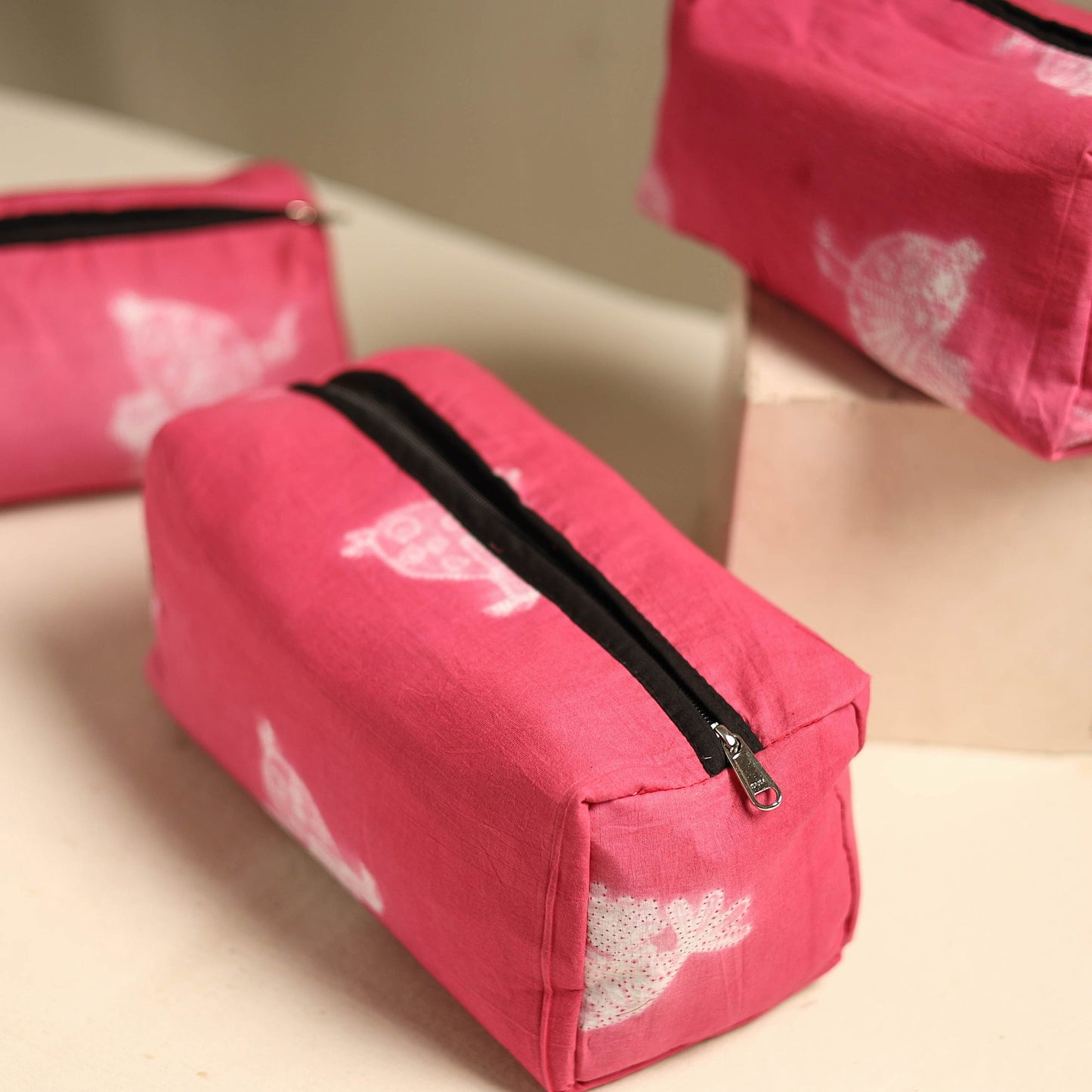Pink Multipurpose Handmade Toiletry Bags (Set of 3)
