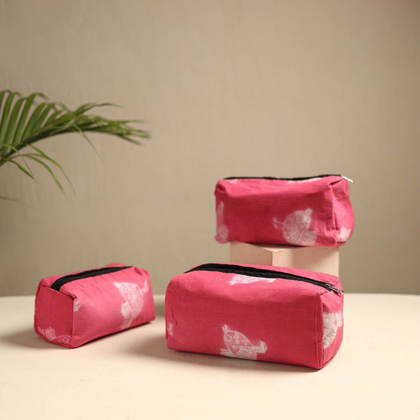 Pink Multipurpose Handmade Toiletry Bags (Set of 3)
