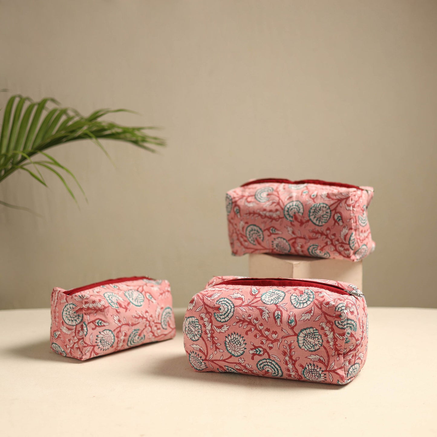Pink Multipurpose Handmade Toiletry Bags (Set of 3)
