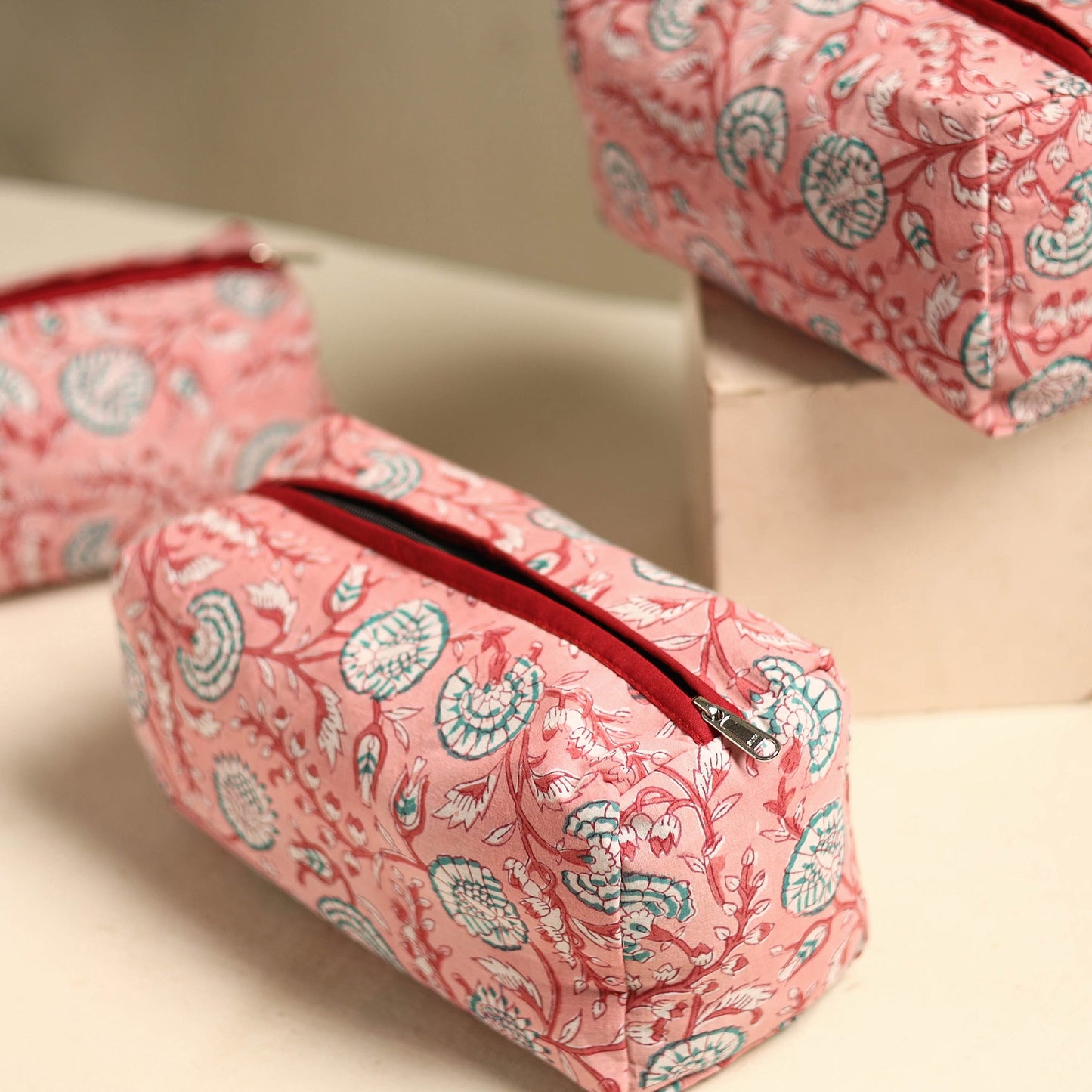 Pink Multipurpose Handmade Toiletry Bags (Set of 3)