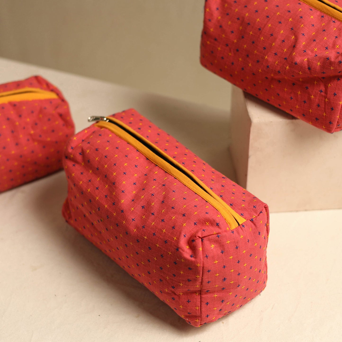 Pink Multipurpose Handmade Toiletry Bags (Set of 3)