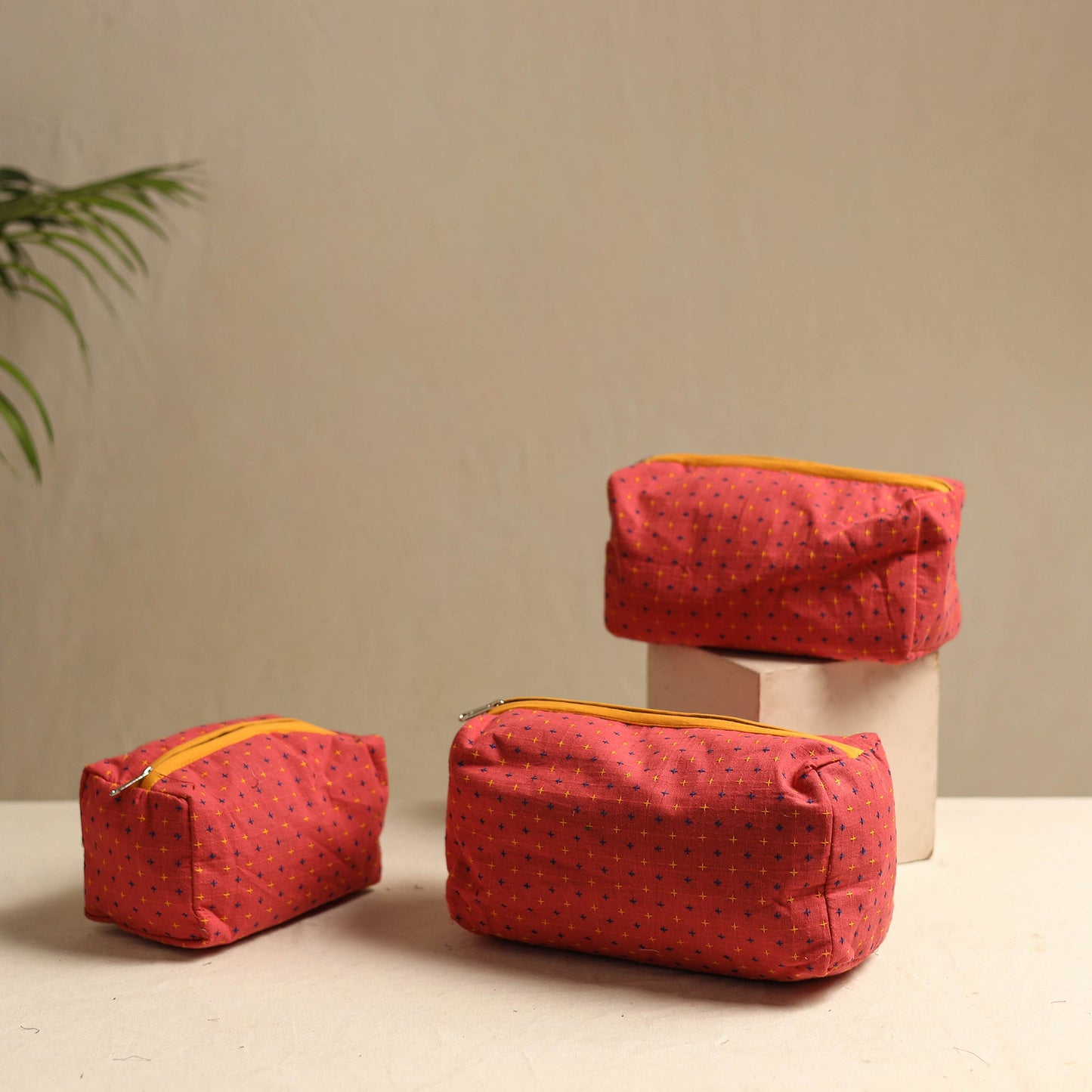 Pink Multipurpose Handmade Toiletry Bags (Set of 3)