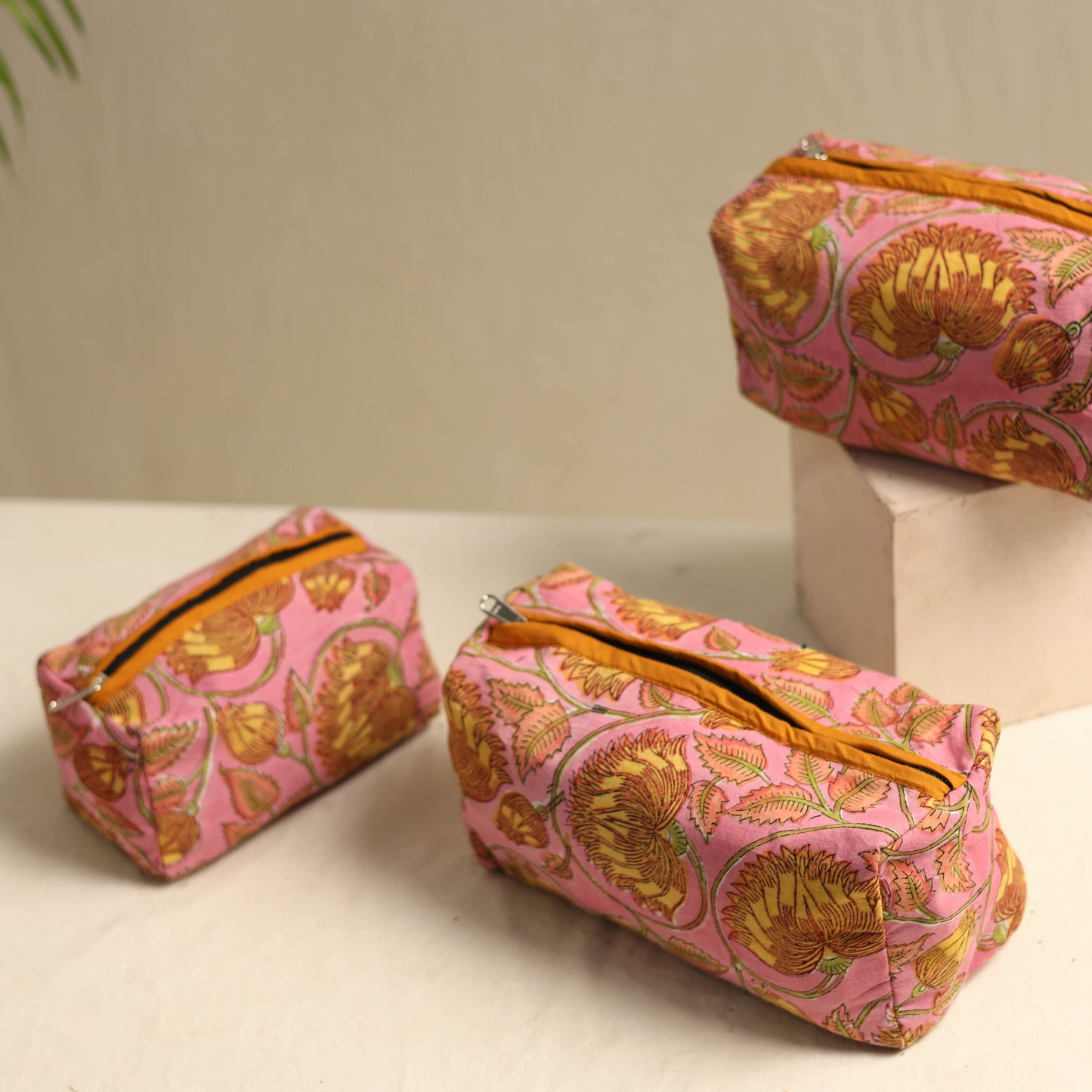 Pink Multipurpose Handmade Toiletry Bags (Set of 3)