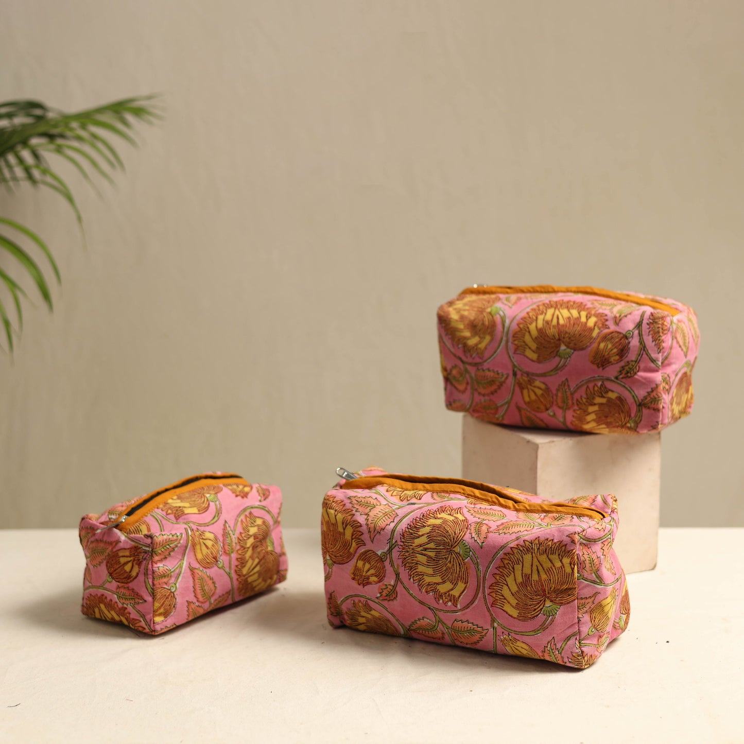 Pink Multipurpose Handmade Toiletry Bags (Set of 3)