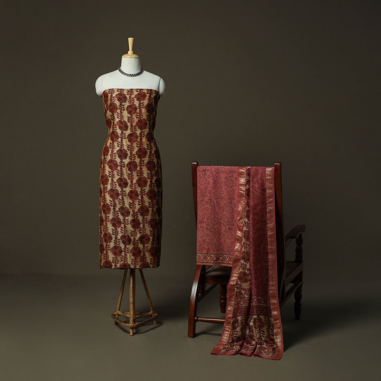 Natural dyed block print maheshwari silk vanaspati bagru