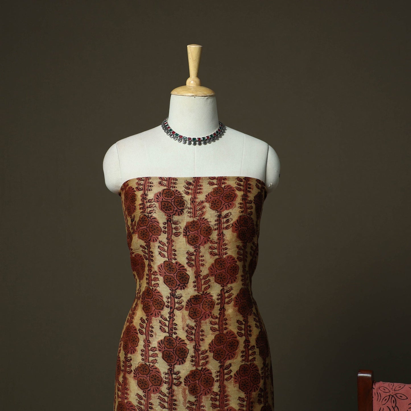 Natural dyed block print maheshwari silk vanaspati bagru