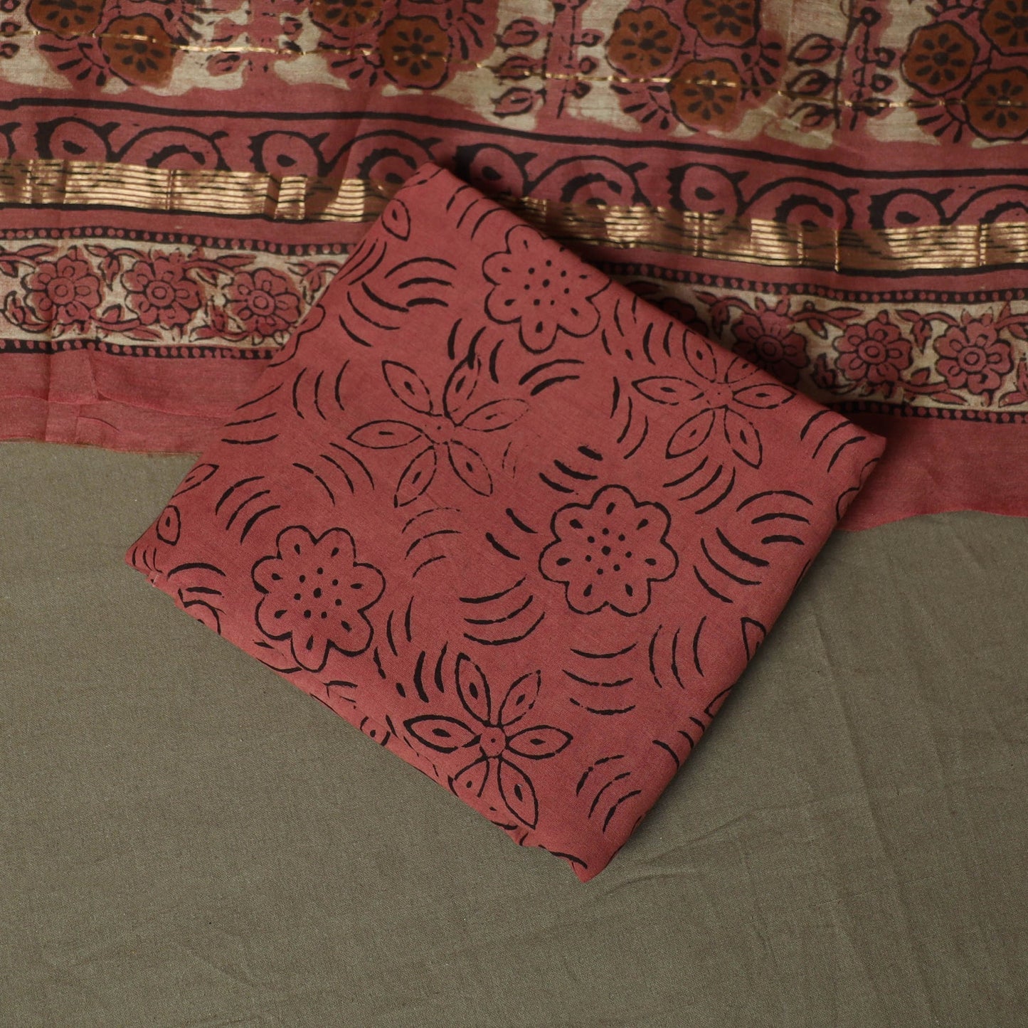 Natural dyed block print maheshwari silk vanaspati bagru