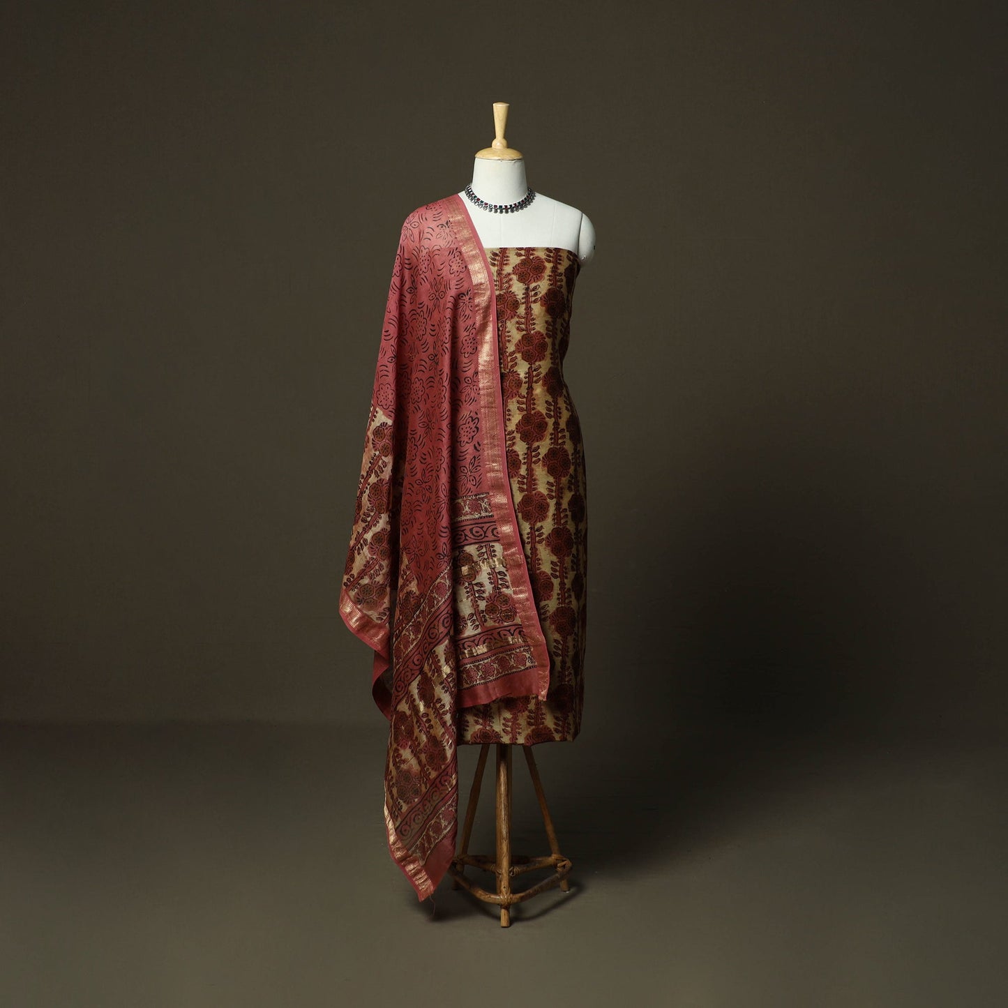Natural dyed block print maheshwari silk vanaspati bagru