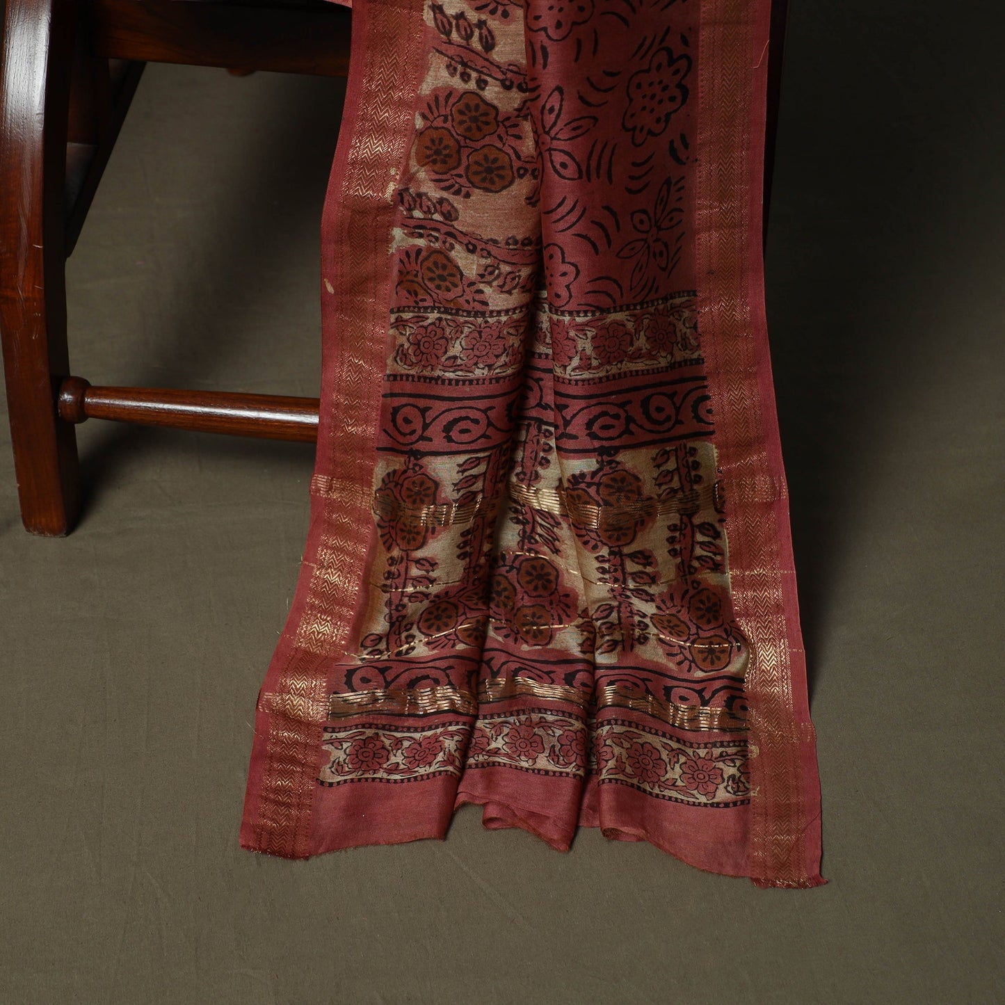 Natural dyed block print maheshwari silk vanaspati bagru