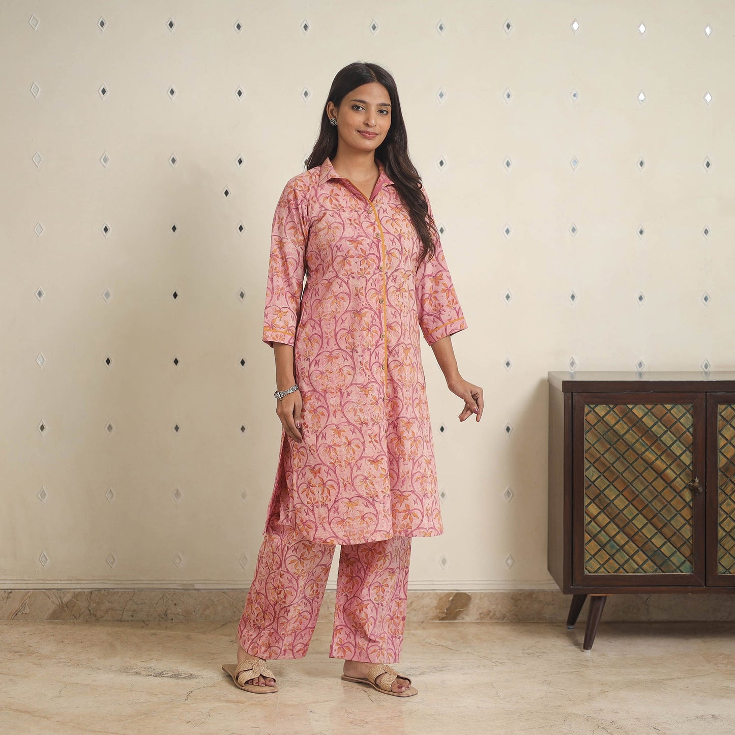 Pink - natural dyed cotton bagru dabu co-ord set 12