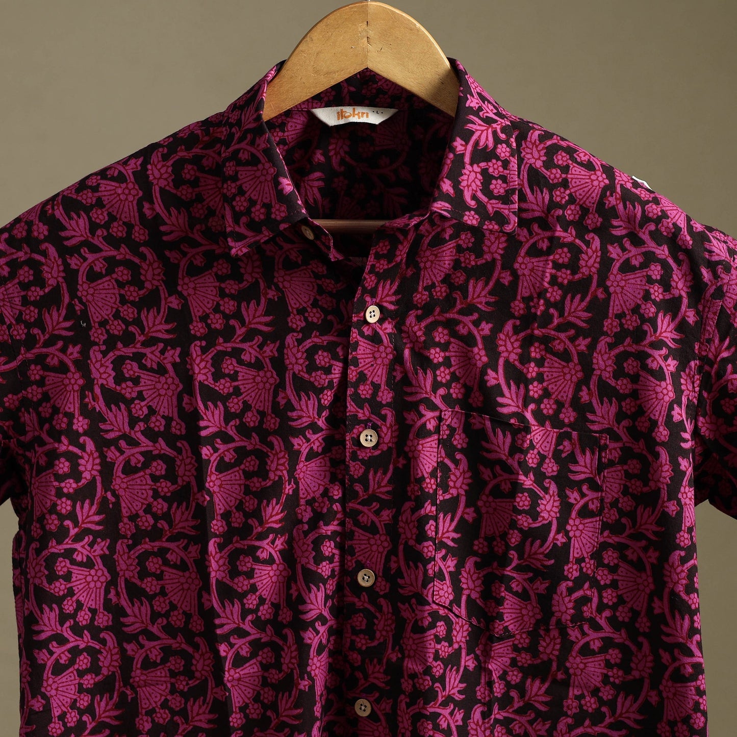 Natural dyed cotton men half sleeve hand bagh shirt 05