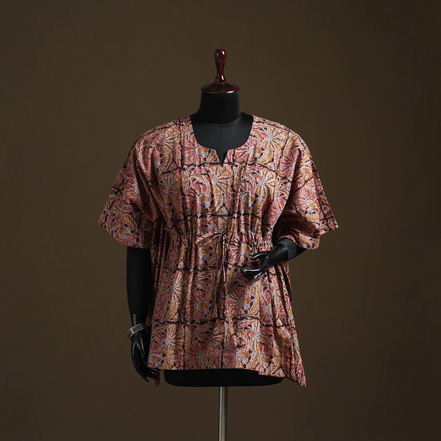 Natural dyed hand block kalamkari print cotton kaftan